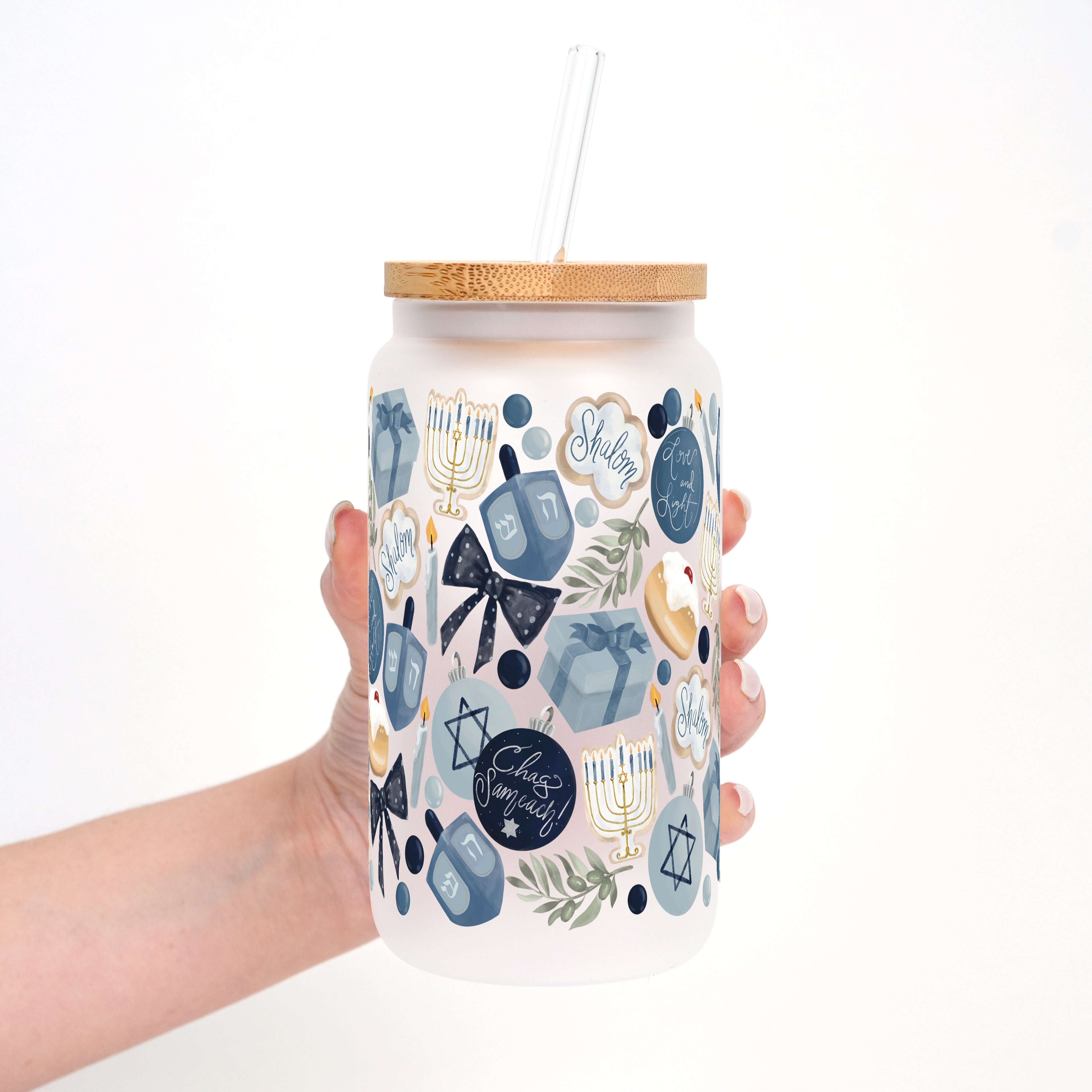 Cozy Hanukkah Cup With Lid and Straw