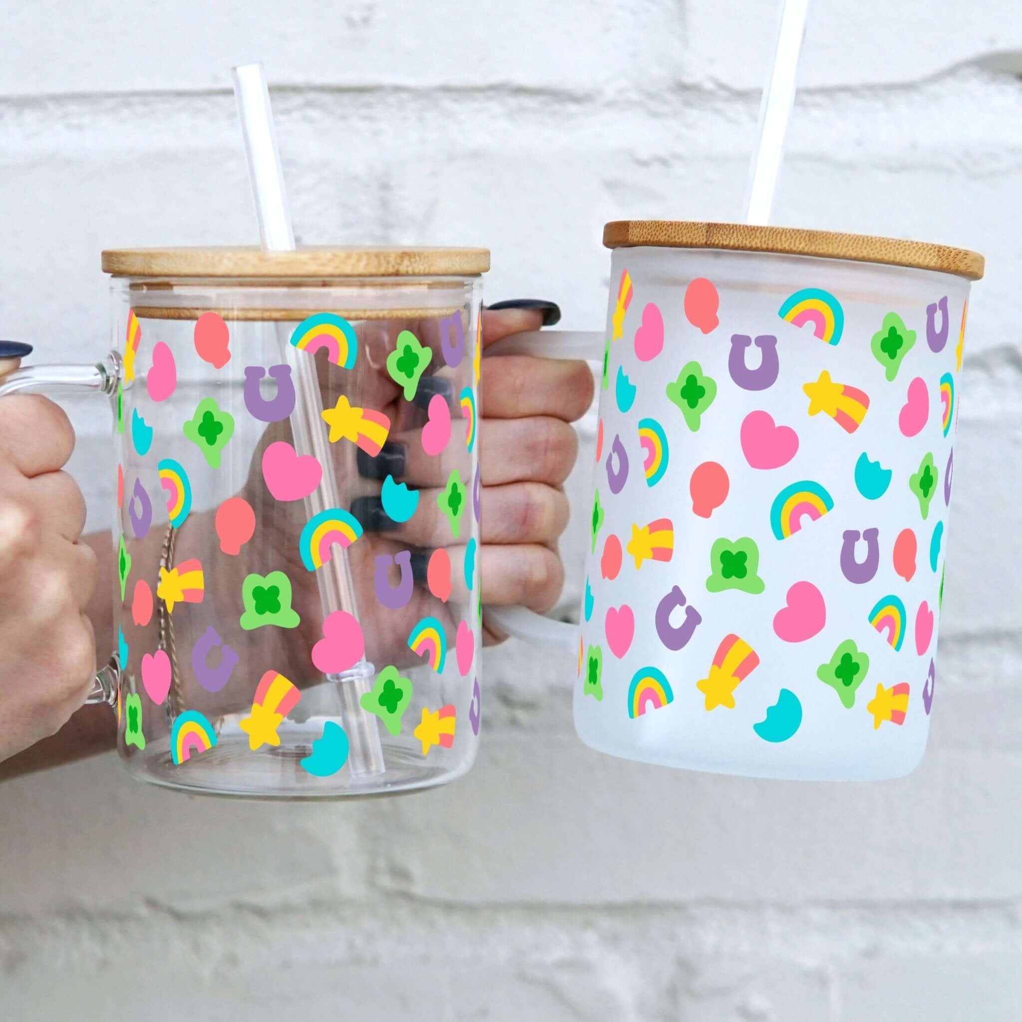 Lucky Charm Inspired 17oz Glass Mug With Lid and Straw