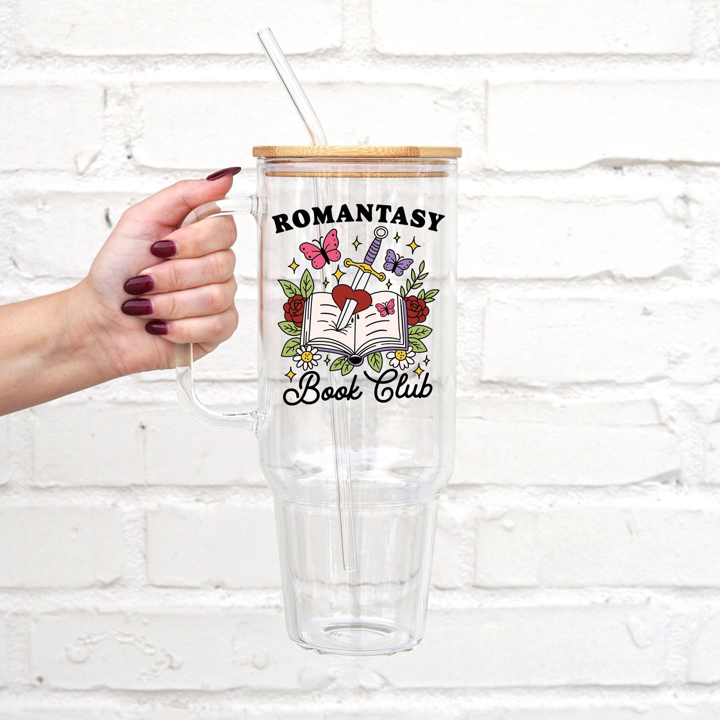 Romantasy Book CLub 40oz Glass Tumbler With Lid and Straw