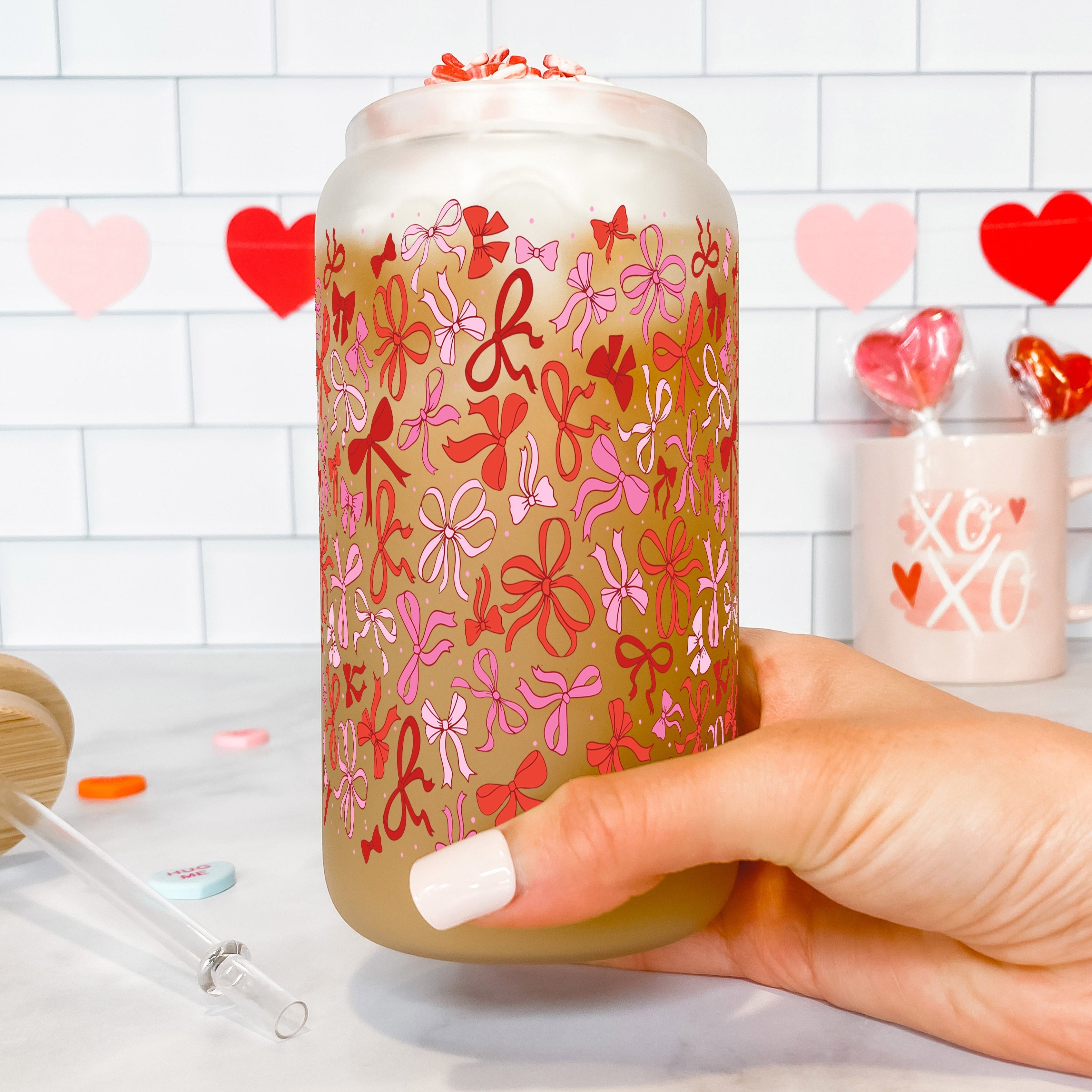 Coquette Valentine Can Cup with Lid and Straw