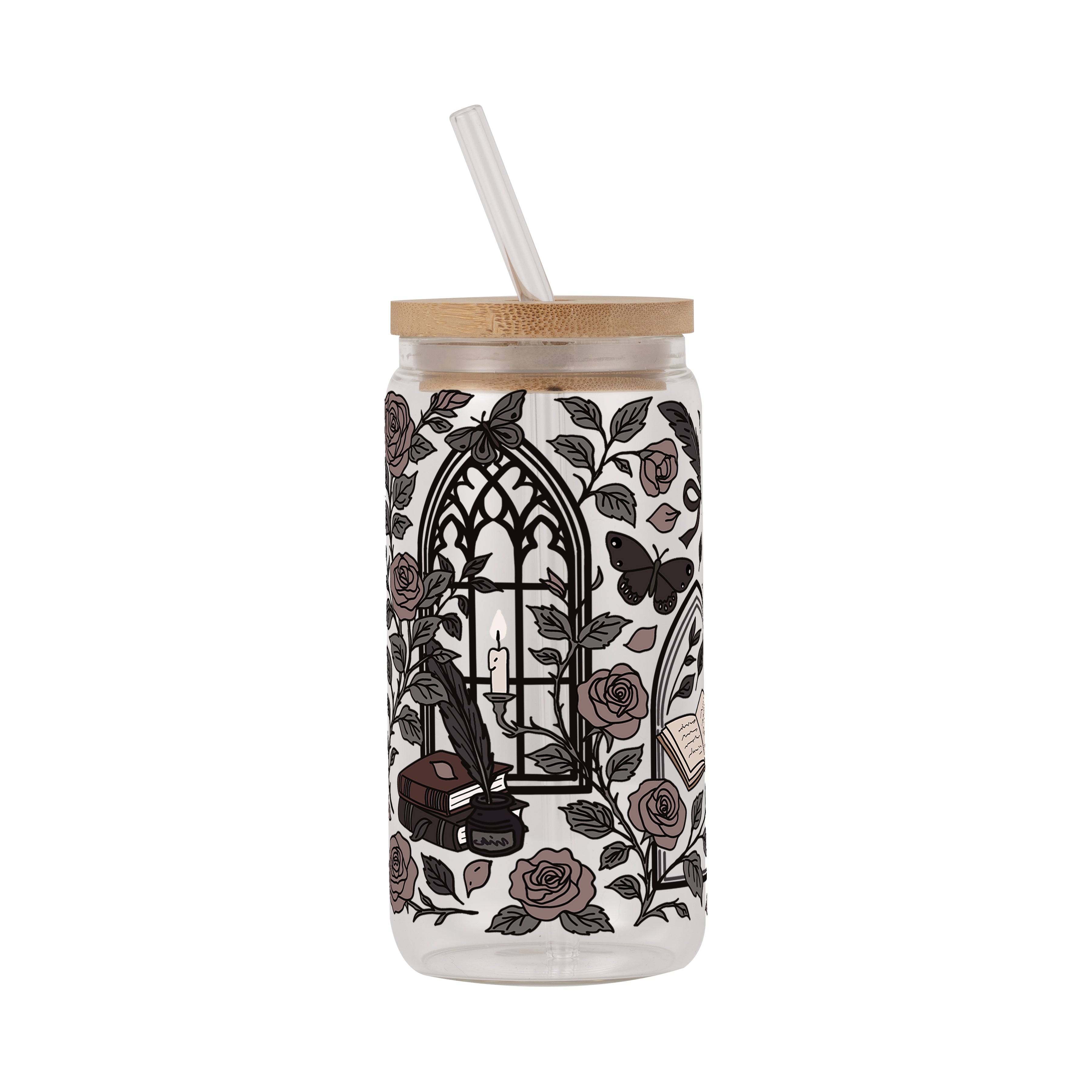 Dark Academia Cup With Lid & Straw