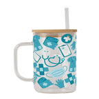 Blue Medical Glass Cup, Mug & Tumbler with Lid and Straw