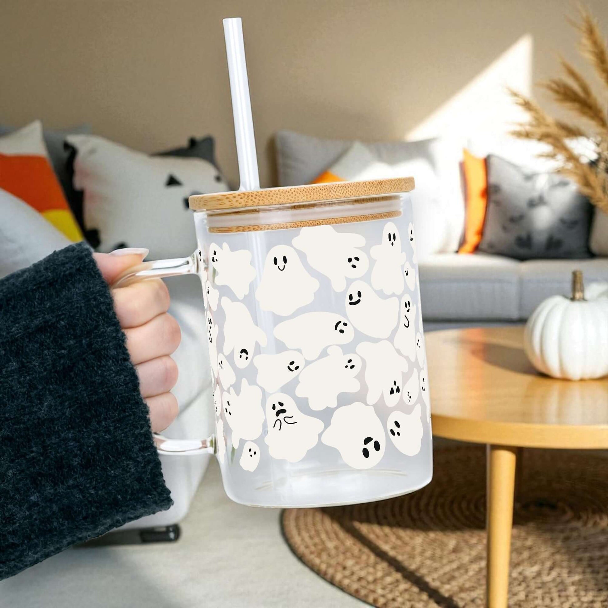 Classic Ghosties 17oz Glass Mug With Lid and Straw from Sip Sip Hooray – Mugs