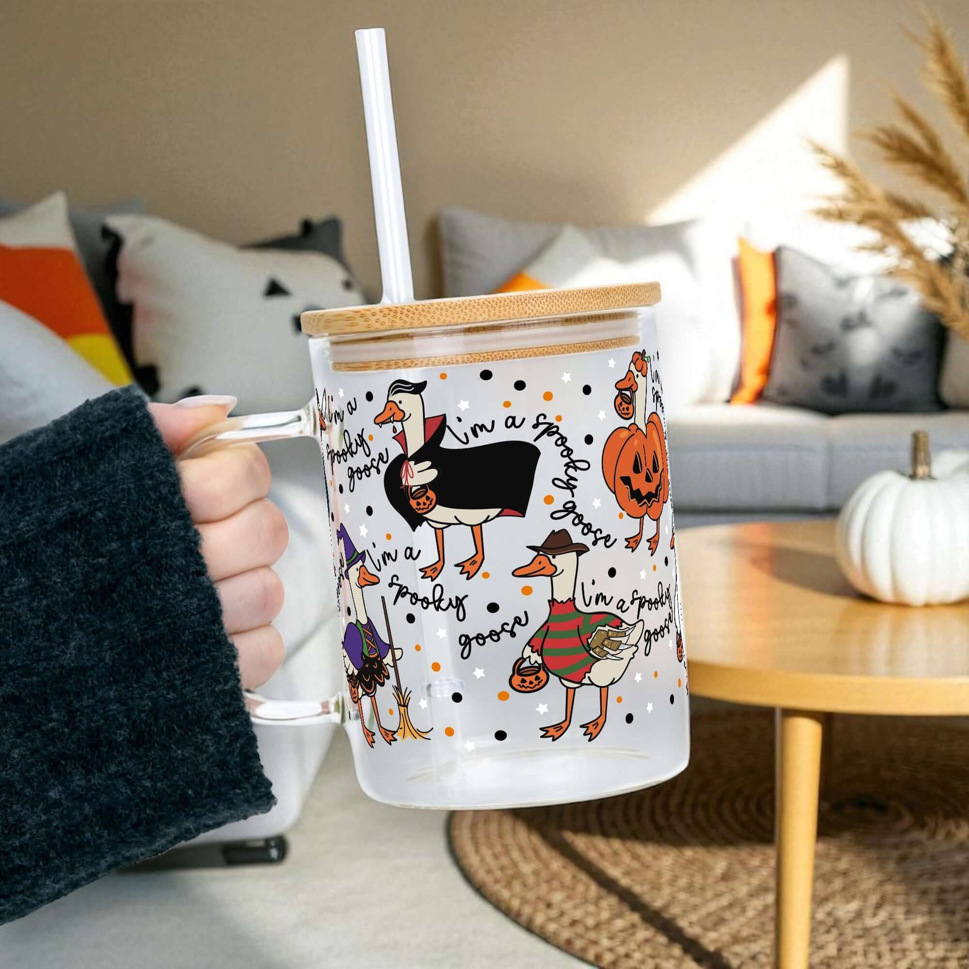 Spooky Goose 17oz Glass Mug With Lid and Straw from Sip Sip Hooray – Mugs