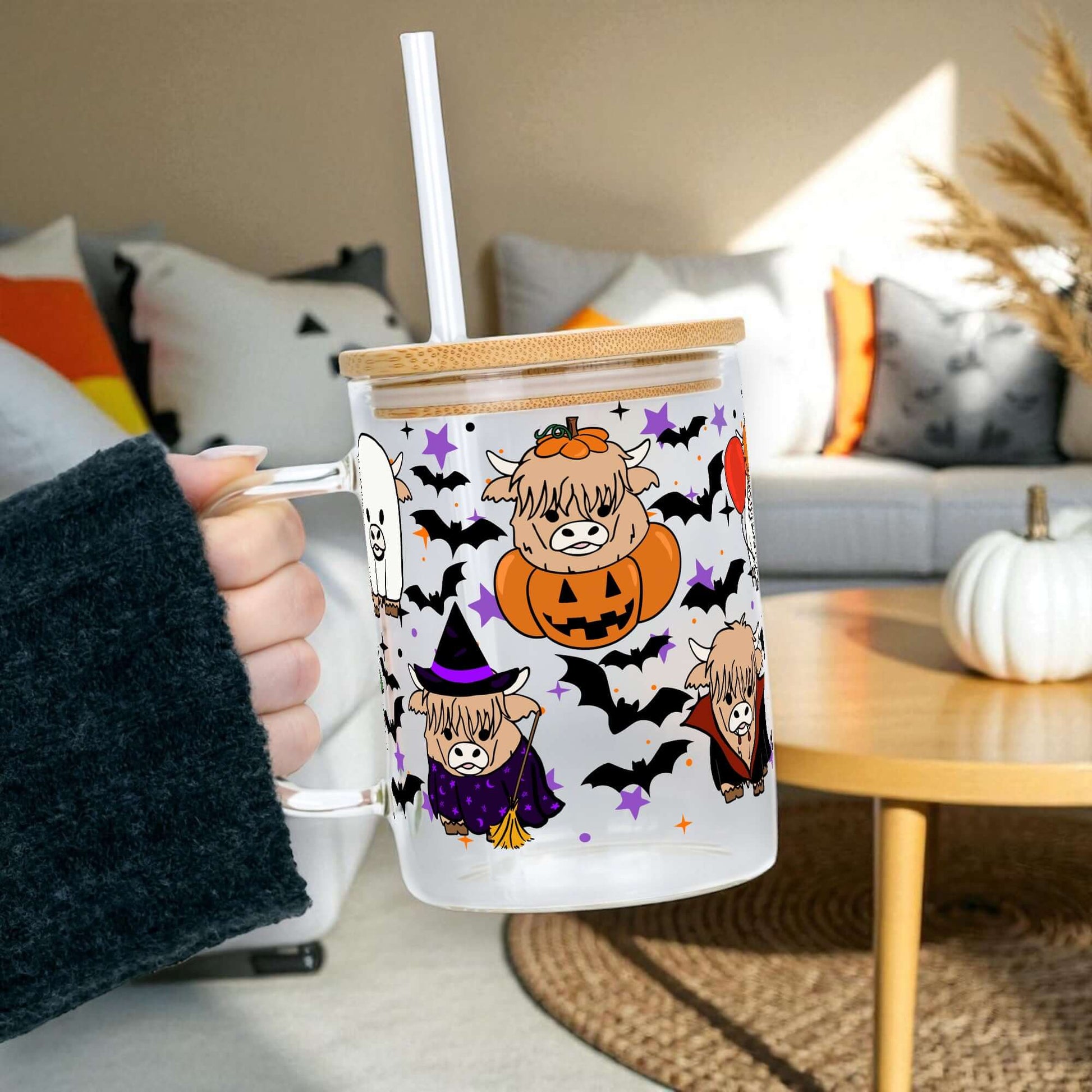 Highland Horror 17oz Glass Mug With Lid and Straw from Sip Sip Hooray – Mugs