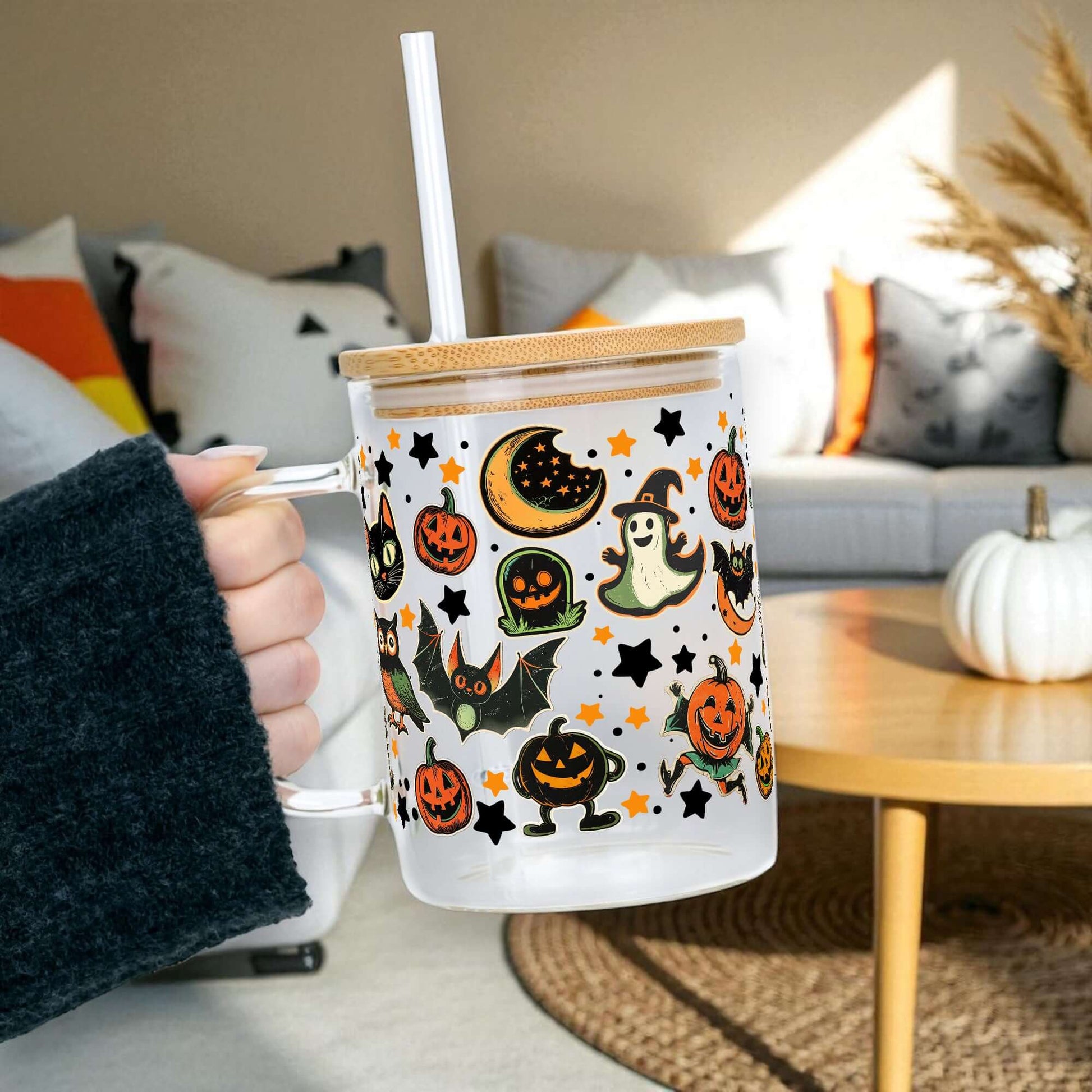 Retrocore Halloween 17oz Glass Mug With Lid and Straw from Sip Sip Hooray – Mugs