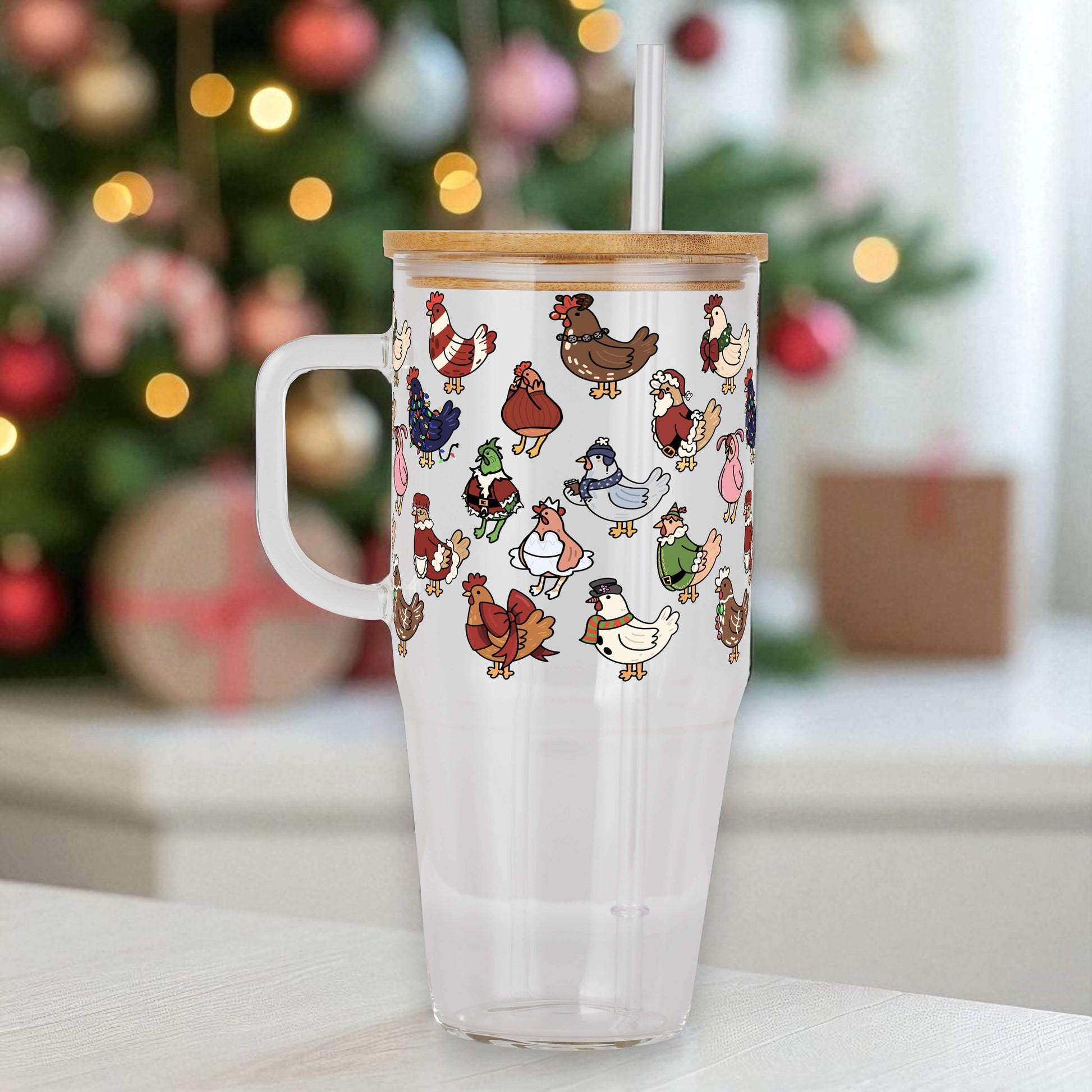 Festive Flock Christmas 40oz Tumbler with Handle Lid & Straw | Sip Sip Hooray