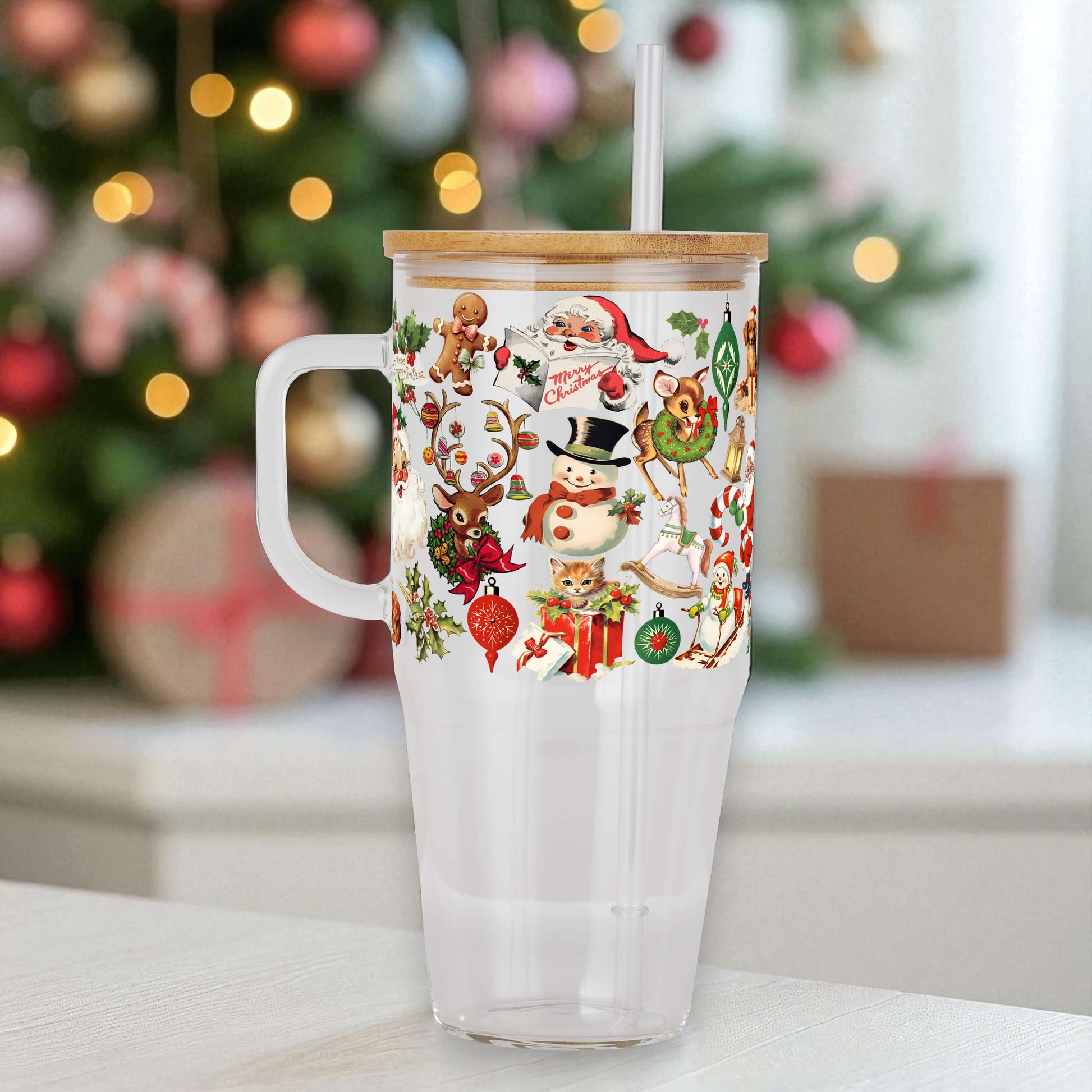Nostalgic Christmas 40oz Tumbler with Handle Lid & Straw | Sip Sip Hooray