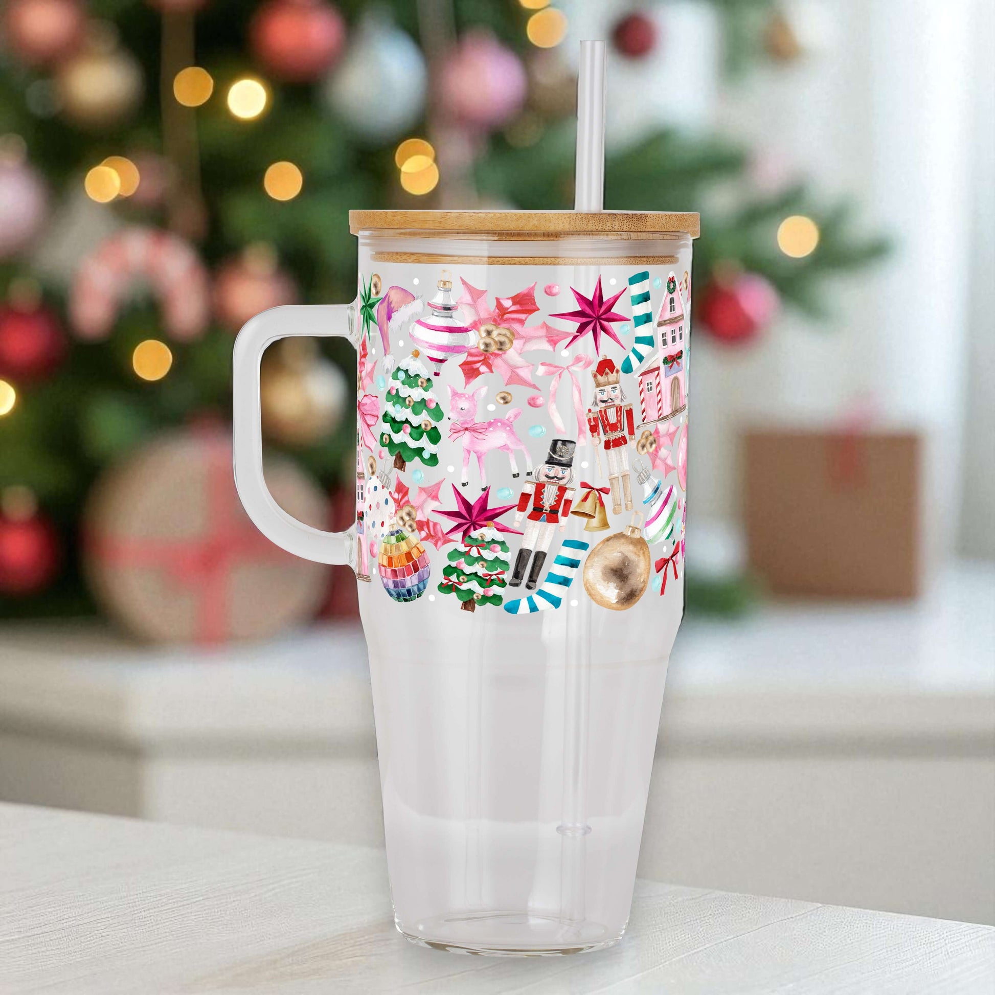 Whimsical Christmas 40oz Tumbler with Handle Lid & Straw | Sip Sip Hooray