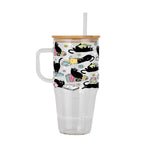 Black Cats on Books Glass Cup, Mug & Tumbler with Lid and Straw