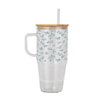 Minimalist Blue Flowers Glass Cup, Mug & Tumbler with Lid and Straw