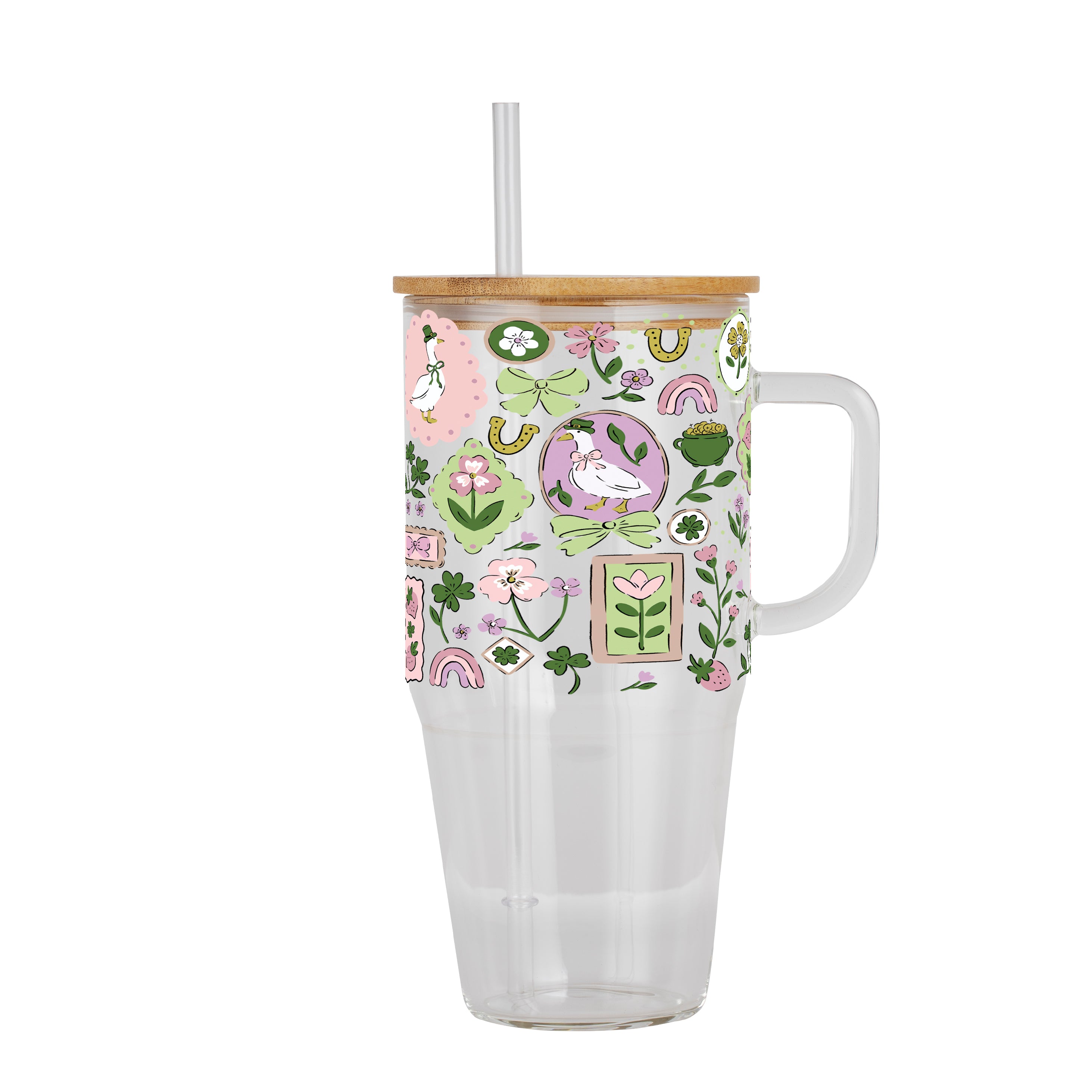 Lucky Geese Glass Cup, Mug & Tumbler with Lid and Straw