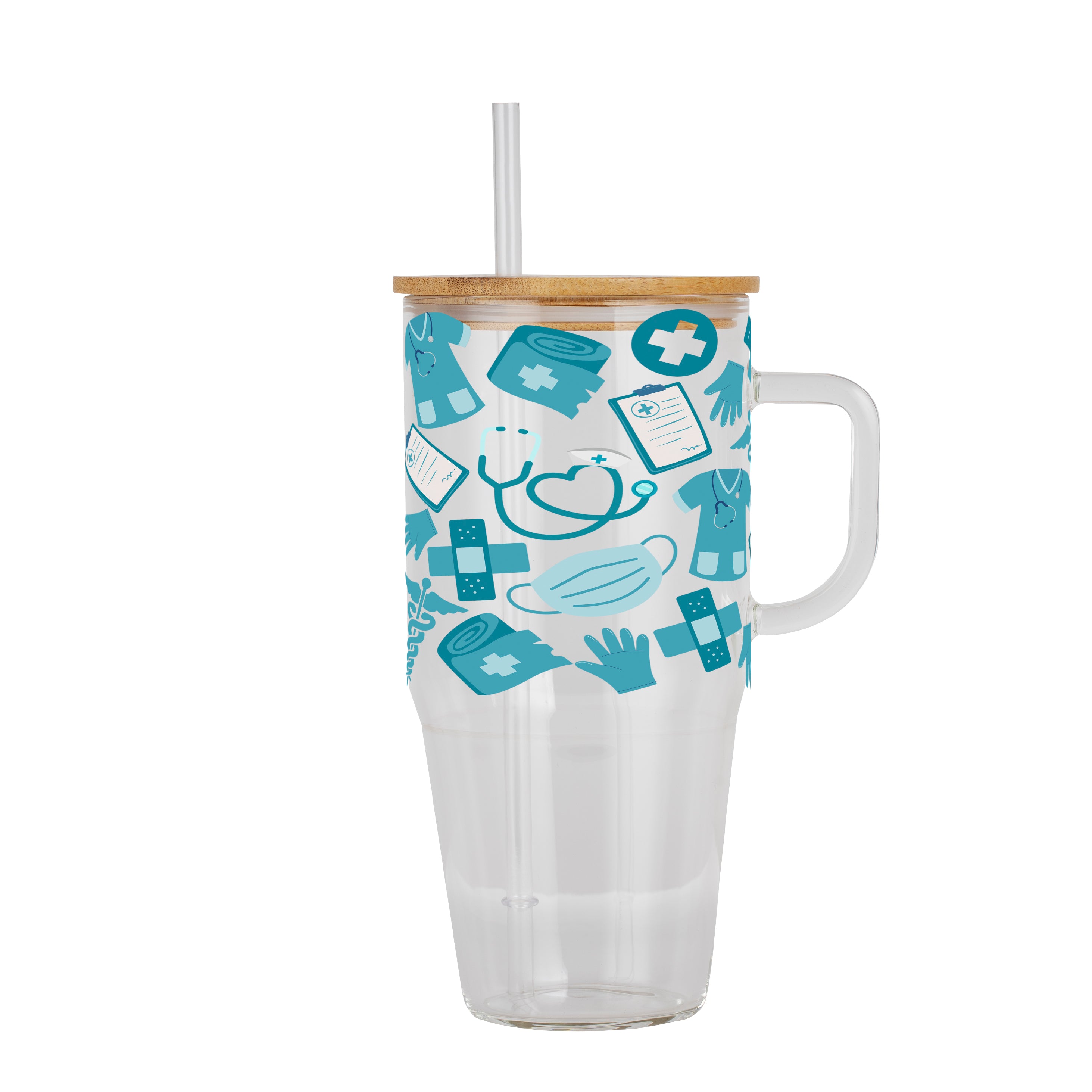 Blue Medical Glass Cup, Mug & Tumbler with Lid and Straw