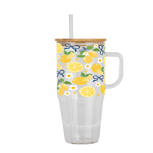Spring Lemons Glass Cup, Mug & Tumbler with Lid and Straw