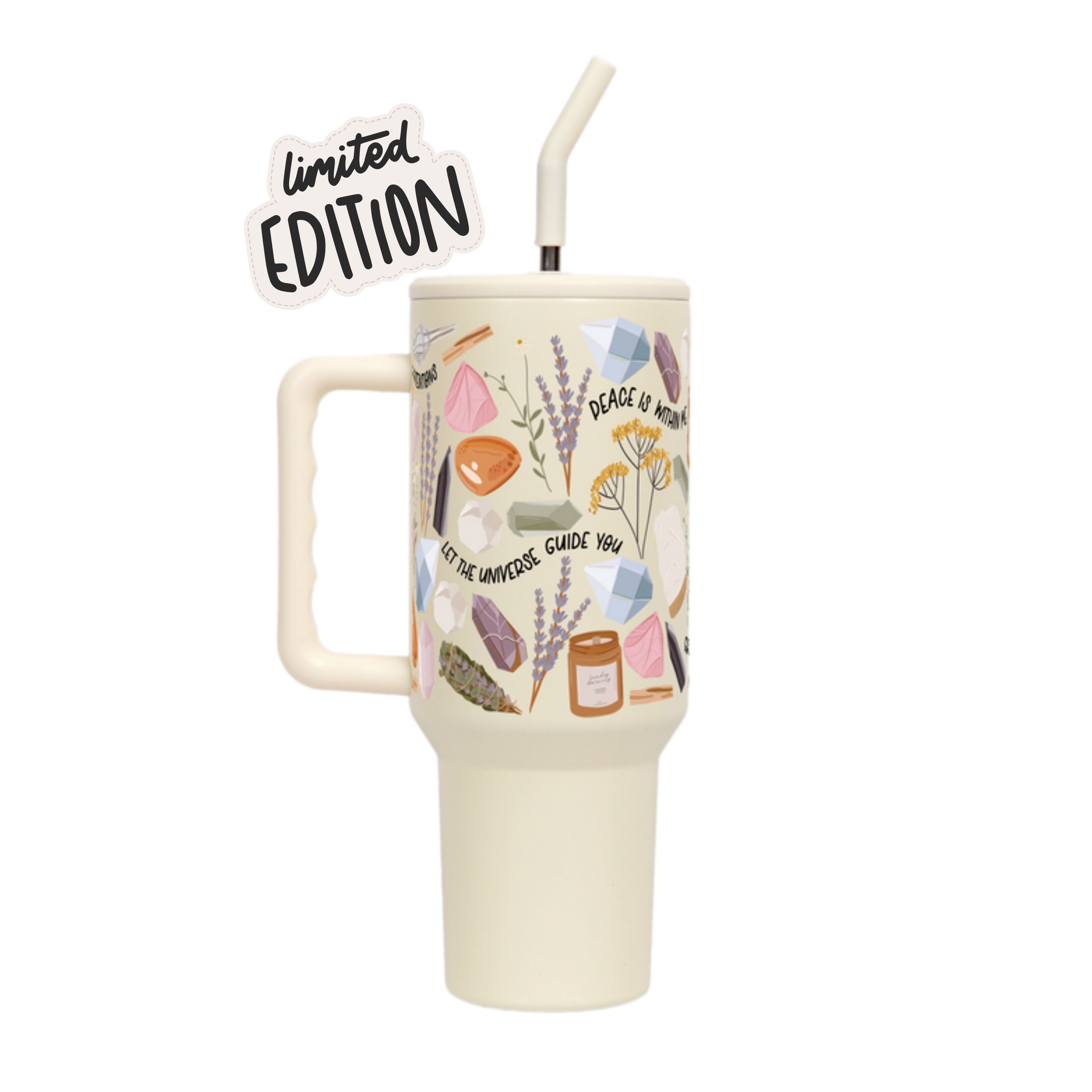 Limited Edition Metal: "Daily Intentions" Tumbler with Handle Lid & Straw