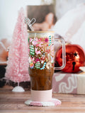 Pink Whimsical 40oz Gift Bundle original UVDTF-printed design on a handmade glass tumbler with bamboo lid and straw by Sip-Sip Hooray!