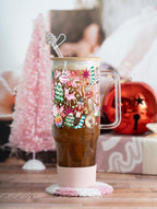 Pink Whimsical 40oz Gift Bundle original UVDTF-printed design on a handmade glass tumbler with bamboo lid and straw by Sip-Sip Hooray!