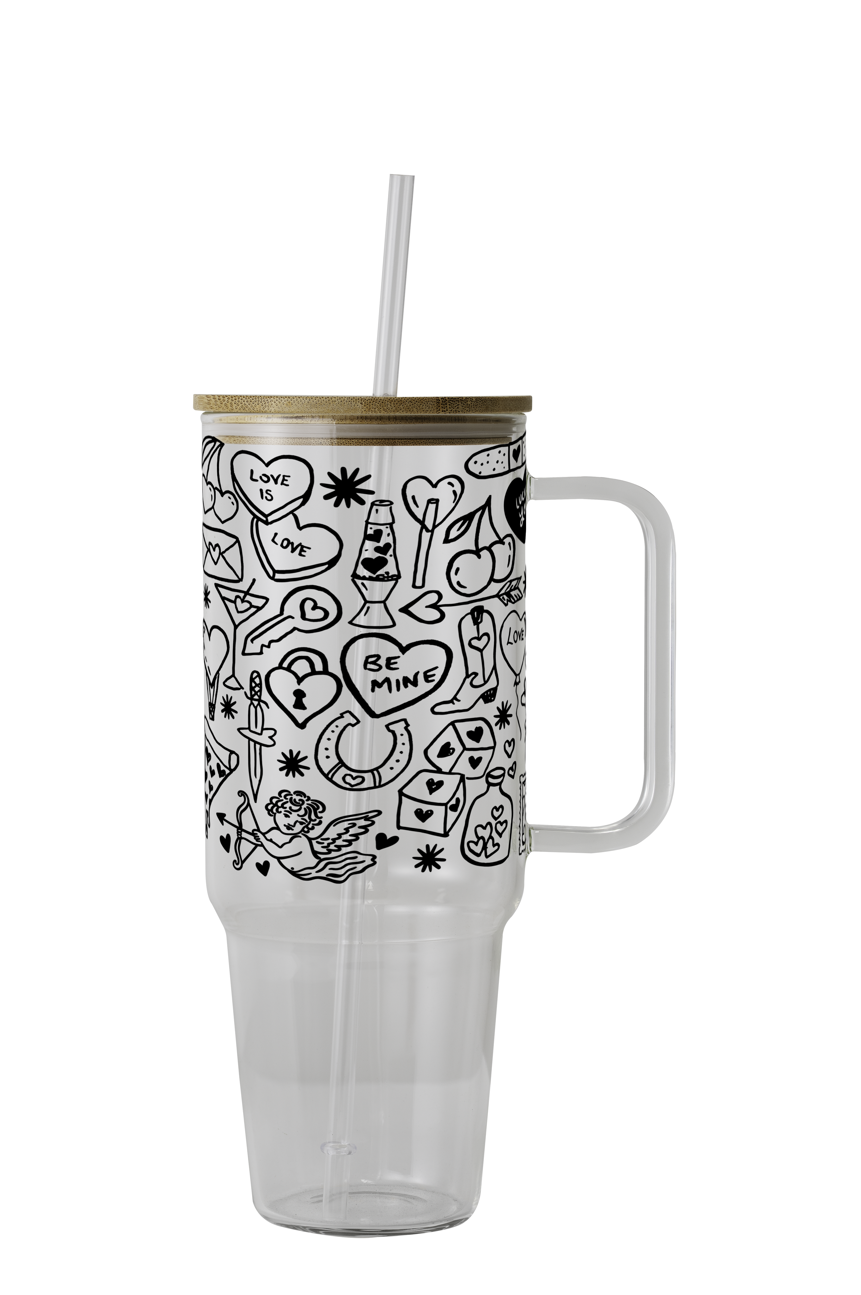 Black Tiny Tats Tumbler With Lid & Straw