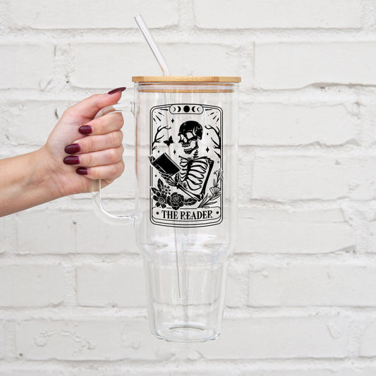 The Reader 40oz Glass Tumbler With Lid and Straw