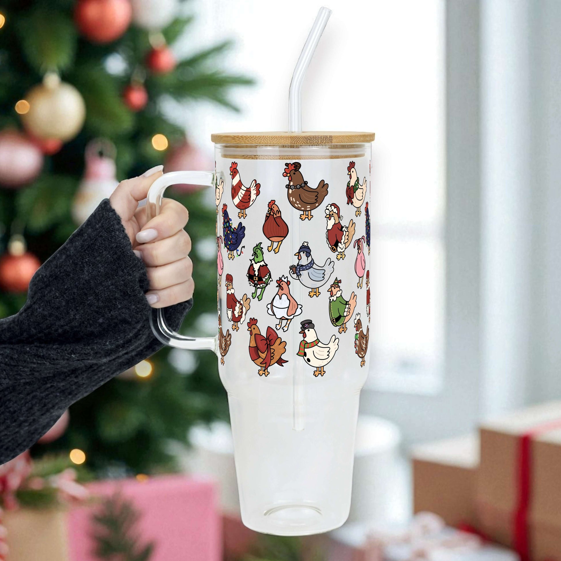 Festive Flock Christmas 40oz Tumbler with Handle Lid & Straw | Sip Sip Hooray