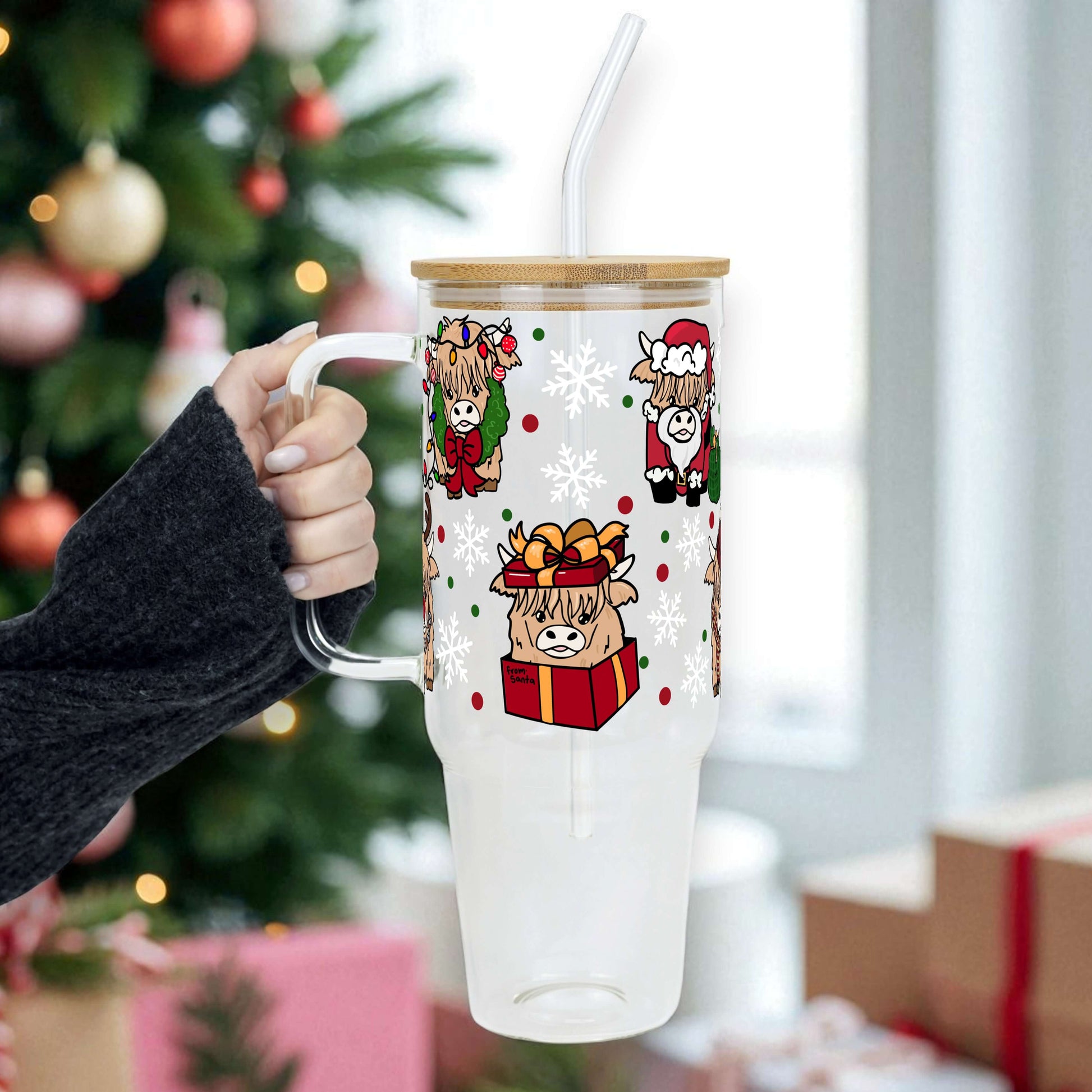Highland Holiday Christmas 40oz Tumbler Handle Lid & Straw | Sip Sip Hooray