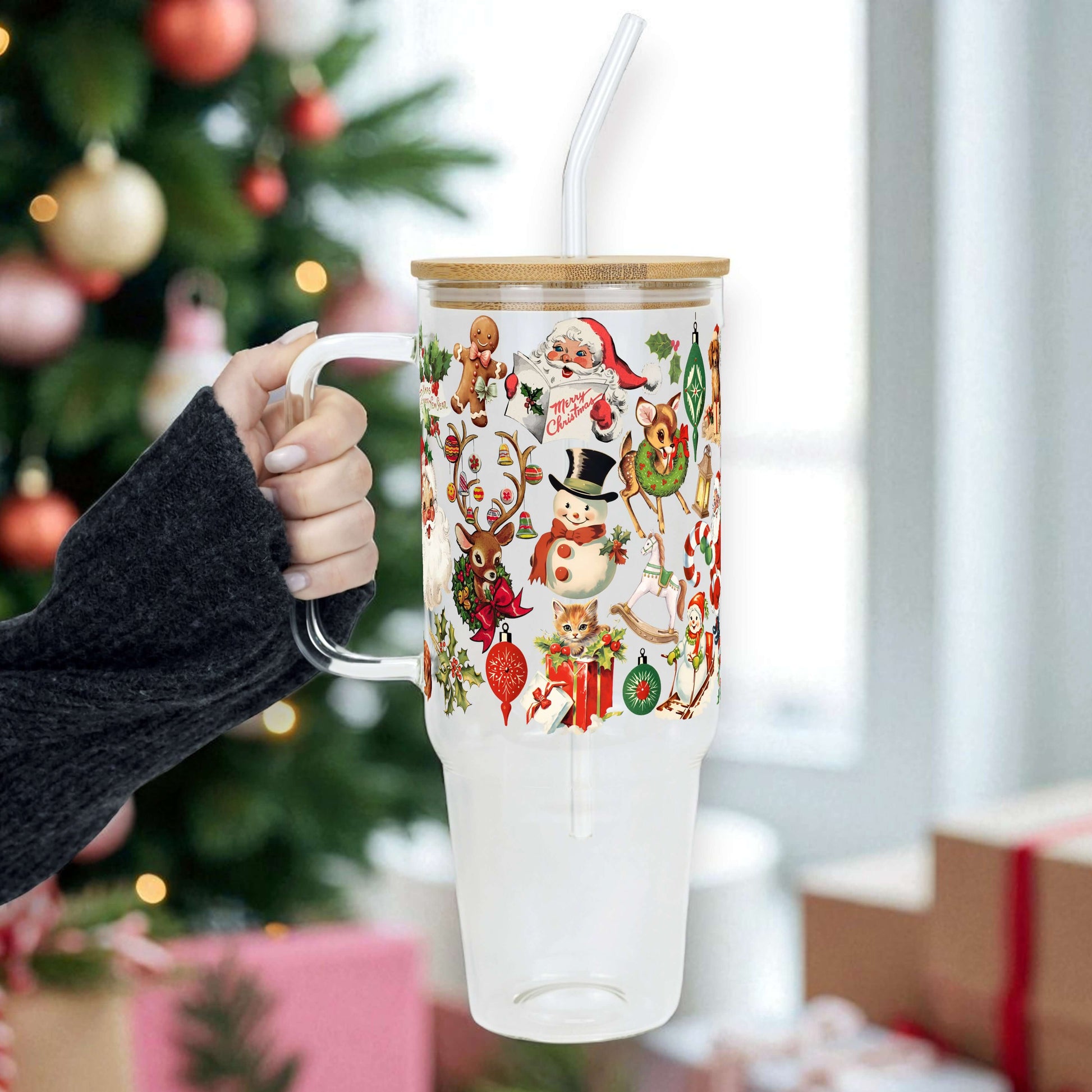 Nostalgic Christmas 40oz Tumbler with Handle Lid & Straw | Sip Sip Hooray