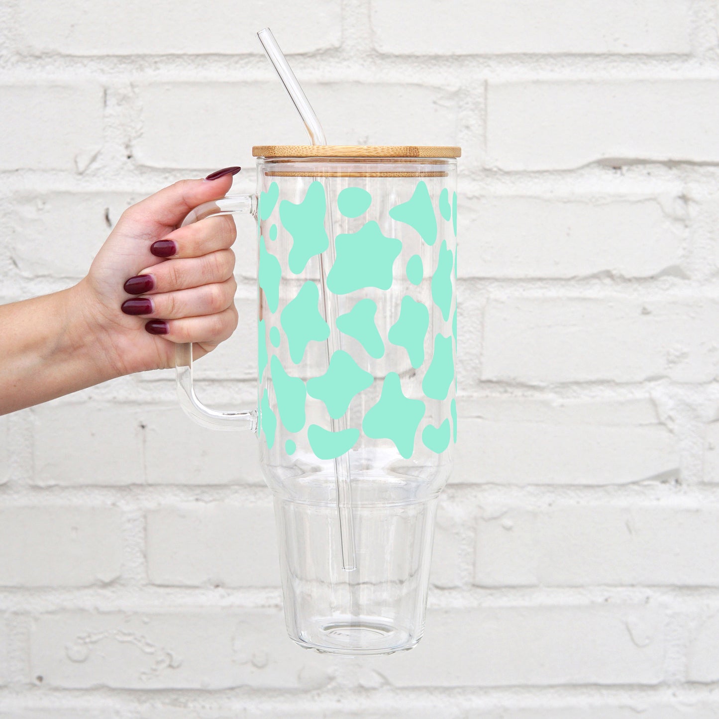 Cow Print 40oz Glass Tumbler With Lid and Straw