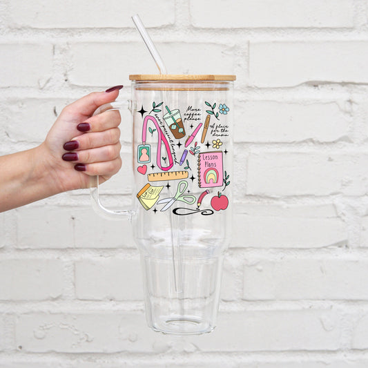 Teacher 40oz Glass Tumbler With Lid and Straw