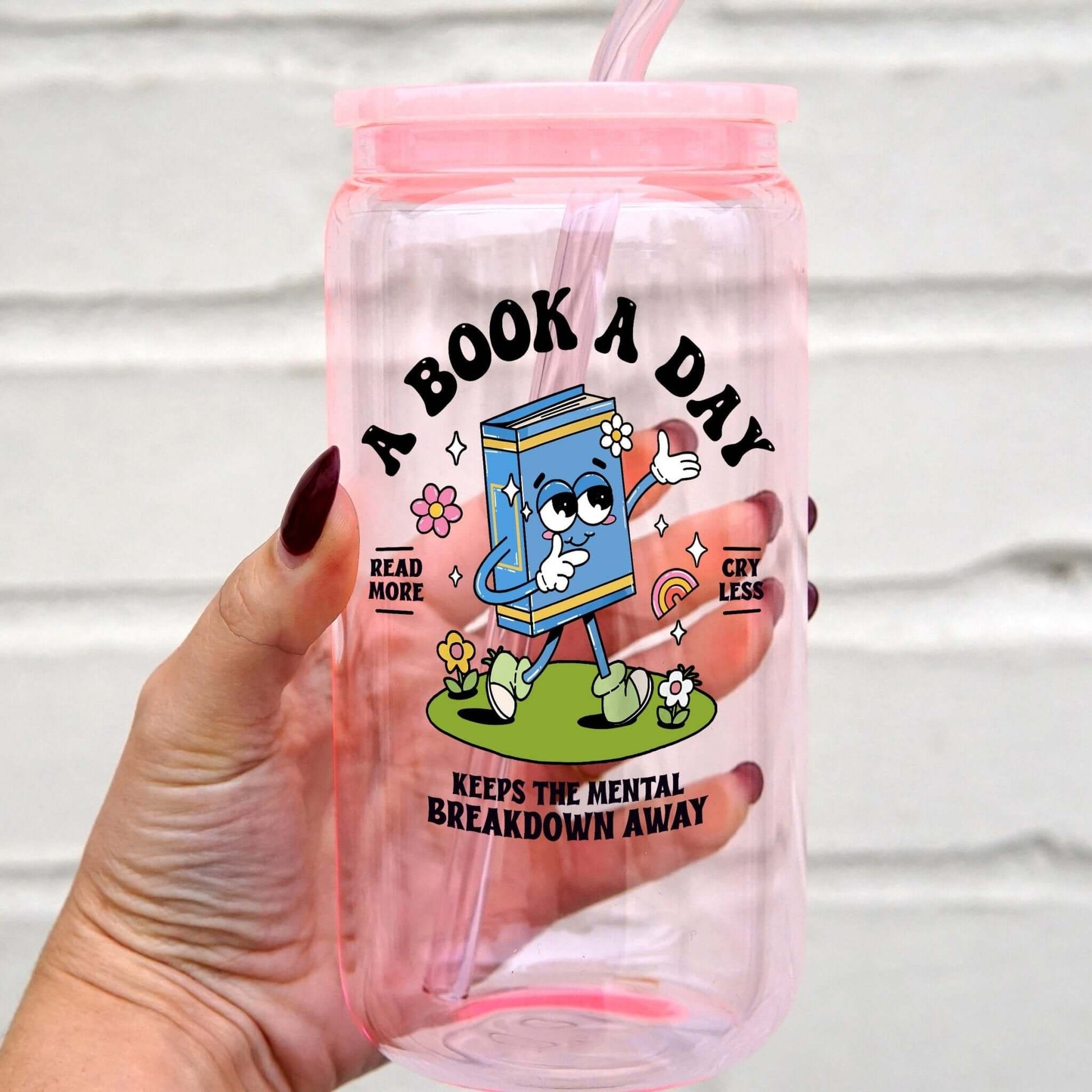 A Book A Day Cup With Lid and Straw from Sip Sip Hooray – Drinkware