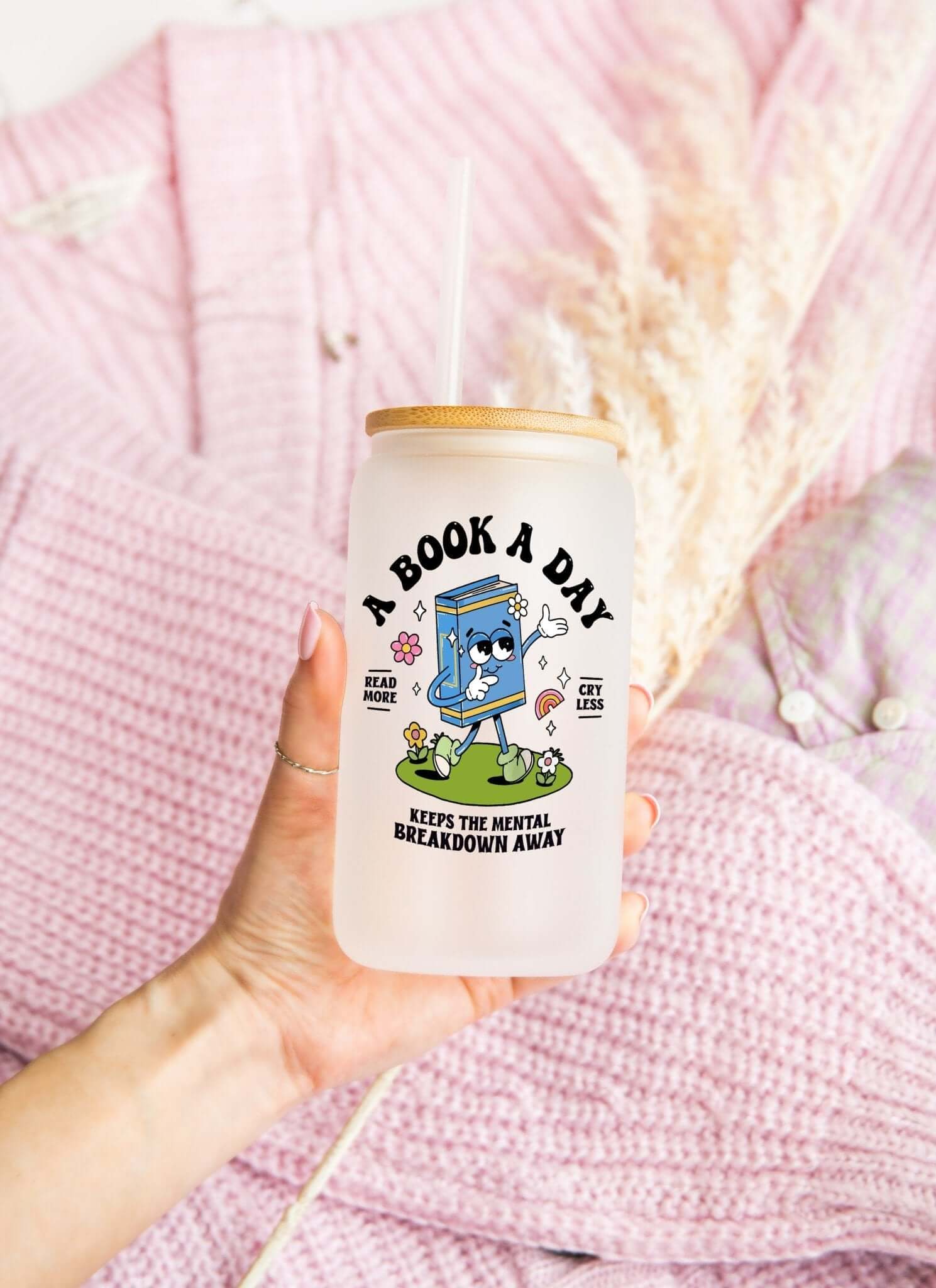 A Book A Day Cup With Lid and Straw from Sip Sip Hooray – Drinkware