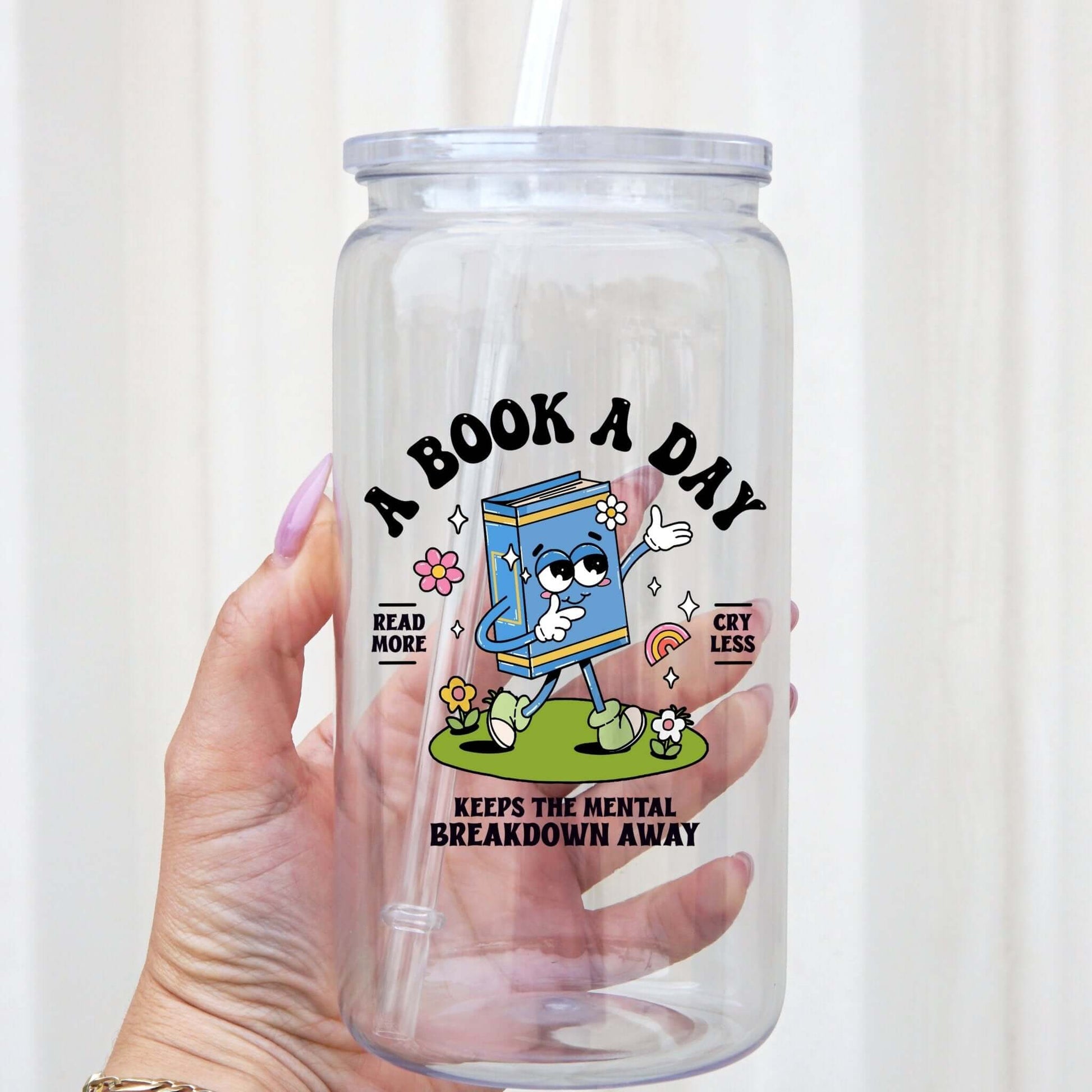 A Book A Day Cup With Lid and Straw from Sip Sip Hooray – Drinkware