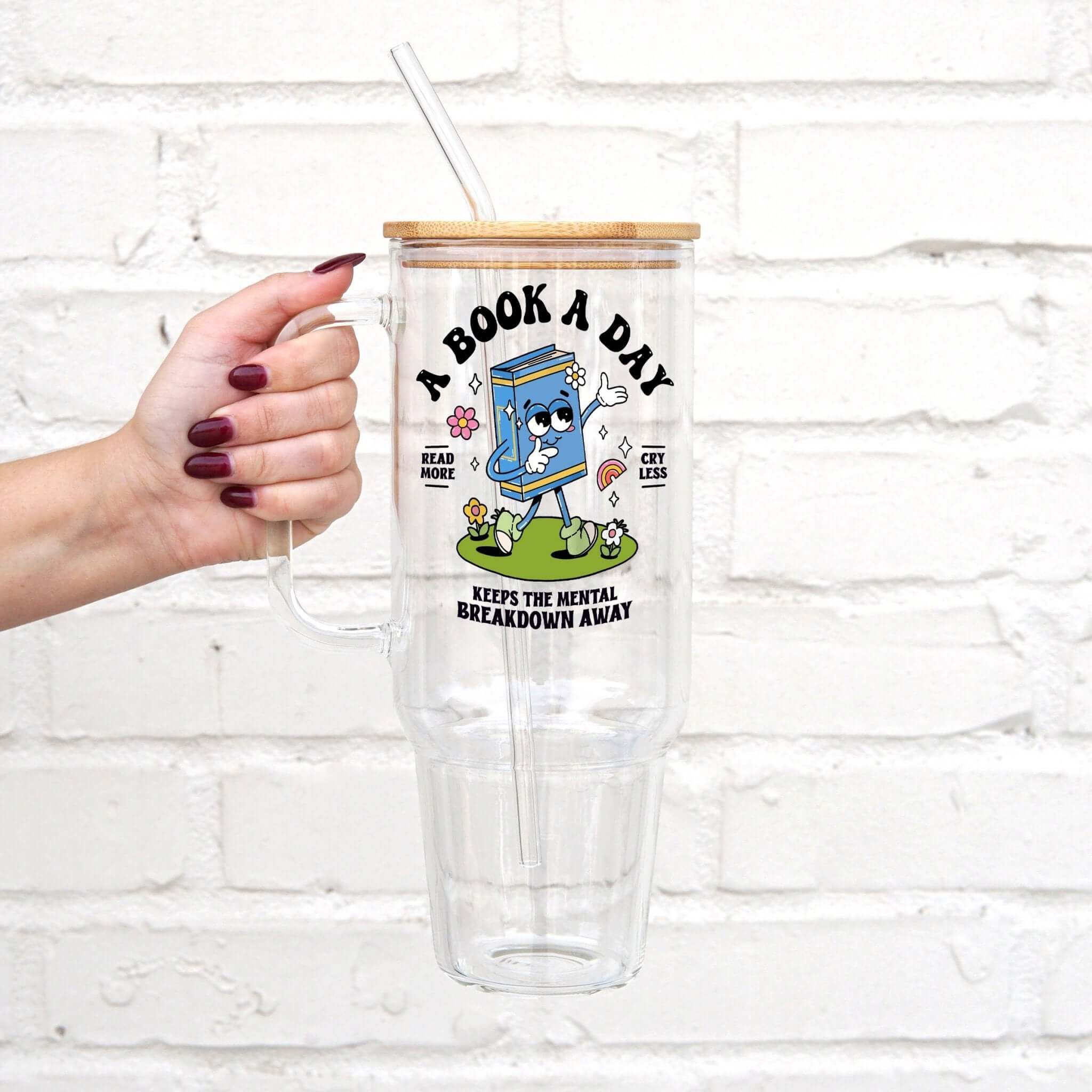 A Book A Day Mental Health Tumbler With Lid and Straw