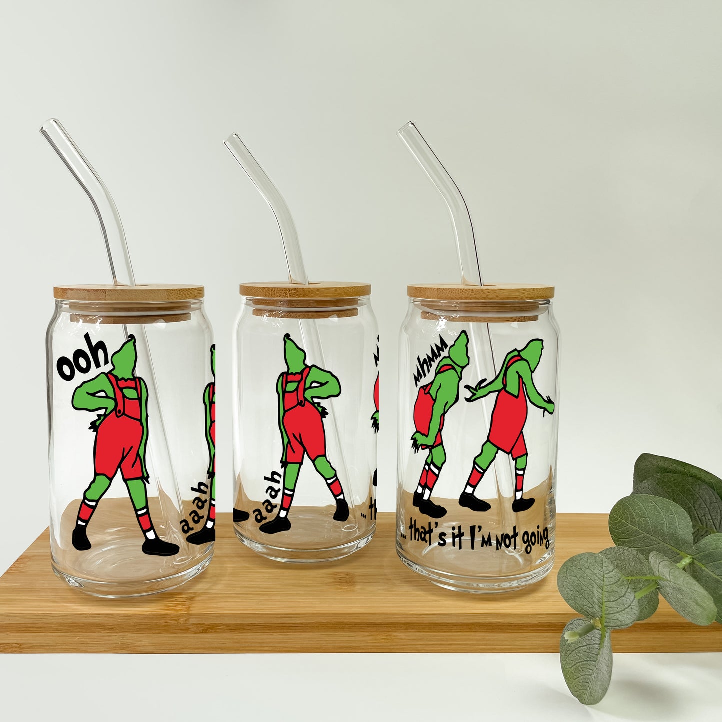 16oz I'm Not Going Grinch Inspired Glass Can Cup with Lid and Straw