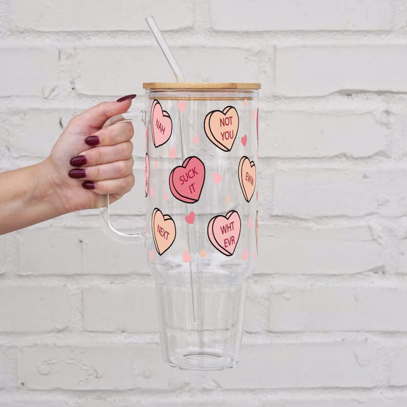 Anti Valentine 40oz Glass or Plastic Tumbler With Lid and Straw from Sip Sip Hooray – Tumblers