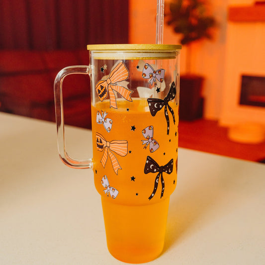 Halloween Bows 40oz Glass Tumbler With Lid and Straw