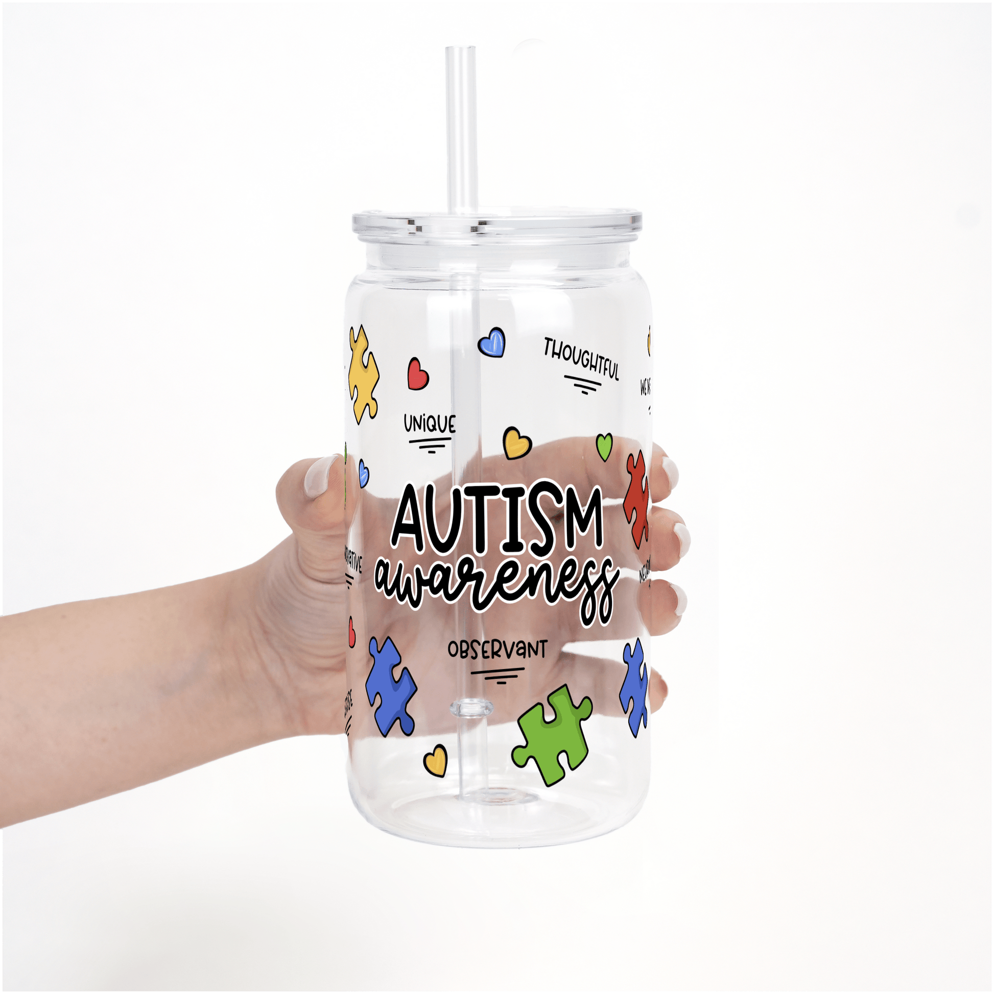 Autism Awareness Puzzle Piece Cup with Lid and Straw from Sip Sip Hooray – Tumblers