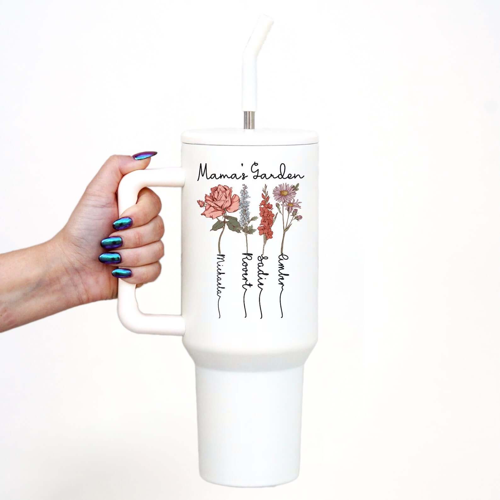 Birth Flower Garden 40oz Metal Tumbler With Lid and Straw
