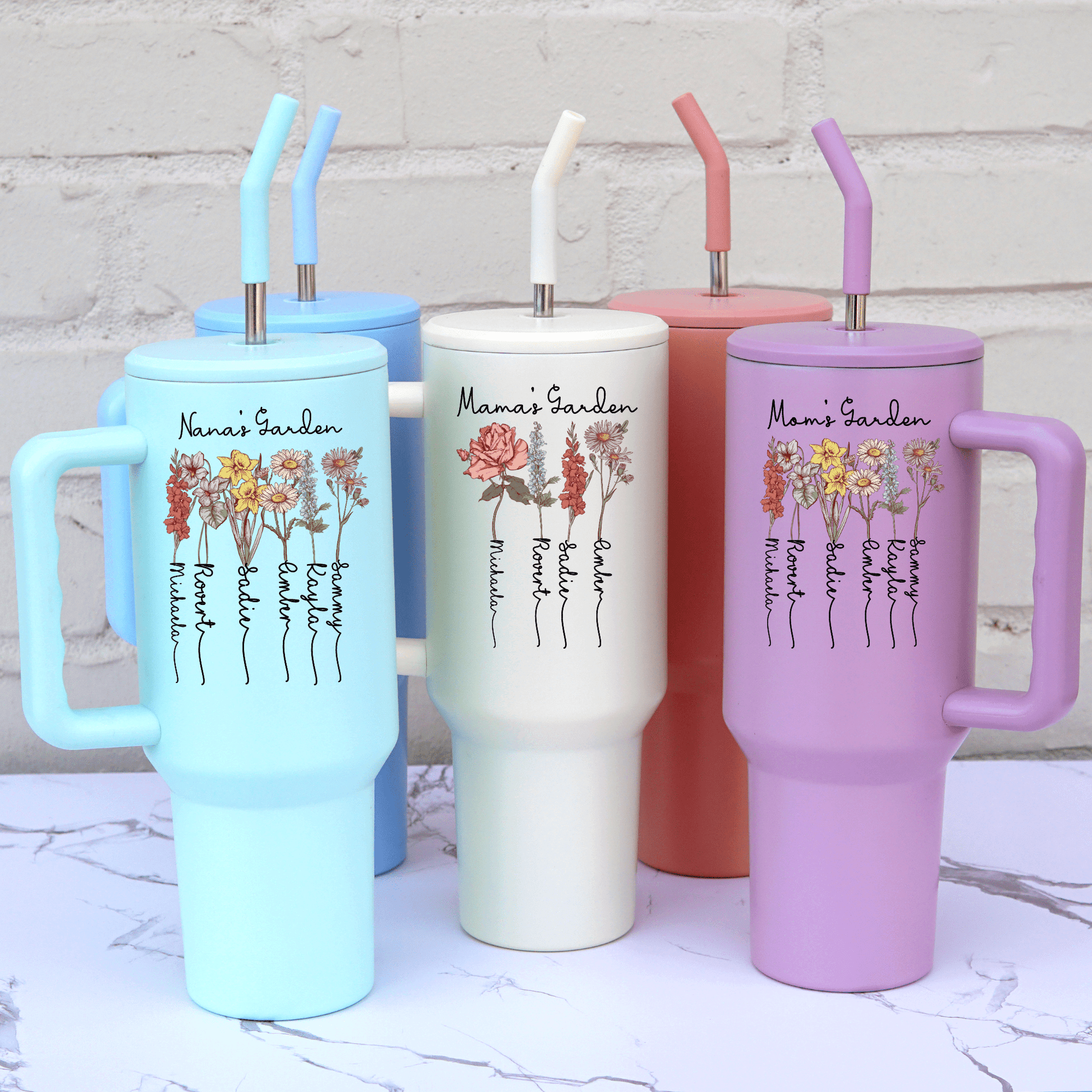 Birth Flower Garden 40oz Metal Tumbler With Lid and Straw from Sip Sip Hooray – Drinkware