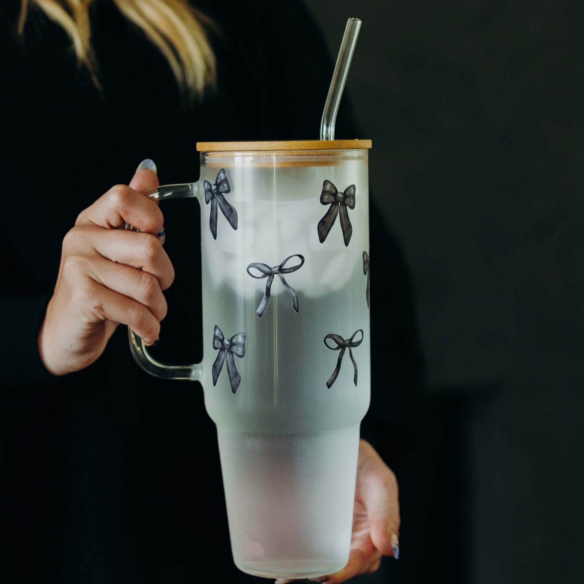 Black Coquette Bows 40oz Glass or Plastic Tumbler with Lid and Straw from Sip Sip Hooray – Drinkware