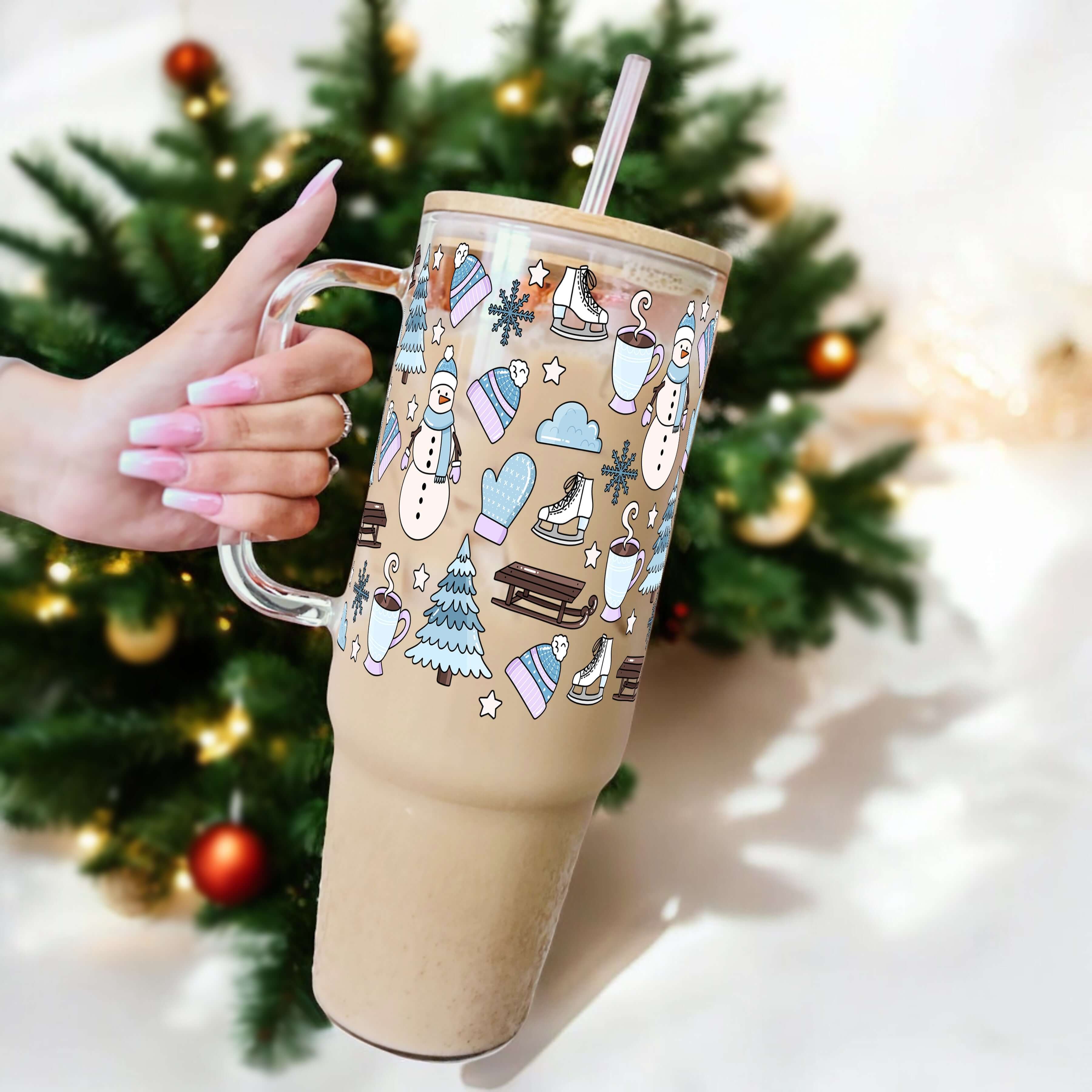 Blue Snow Day Tumbler With Lid and Straw