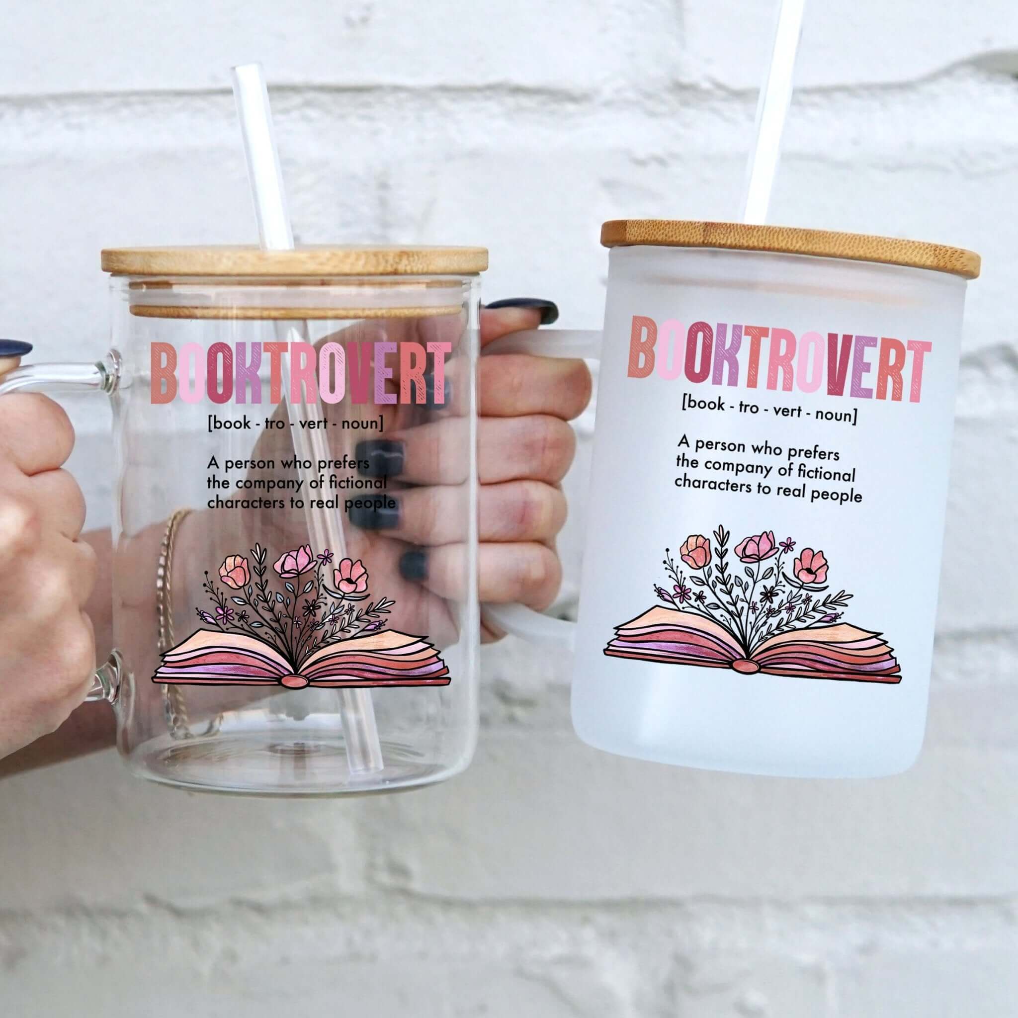 Booktrovert 17oz Glass Mug With Lid and Straw