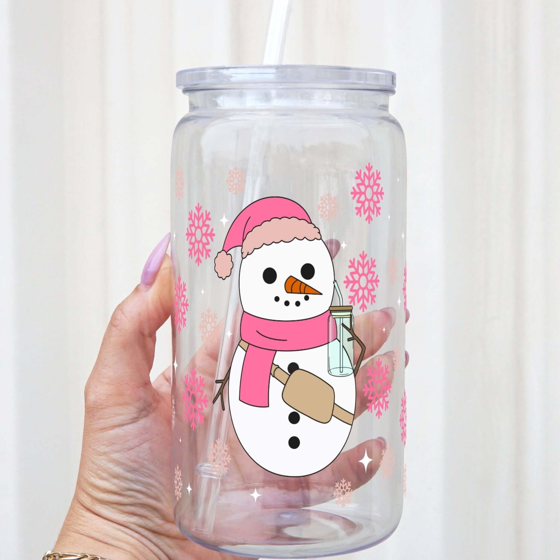 Boujee Pink Snowman Cup with Lid and Straw from Sip Sip Hooray – Tumblers