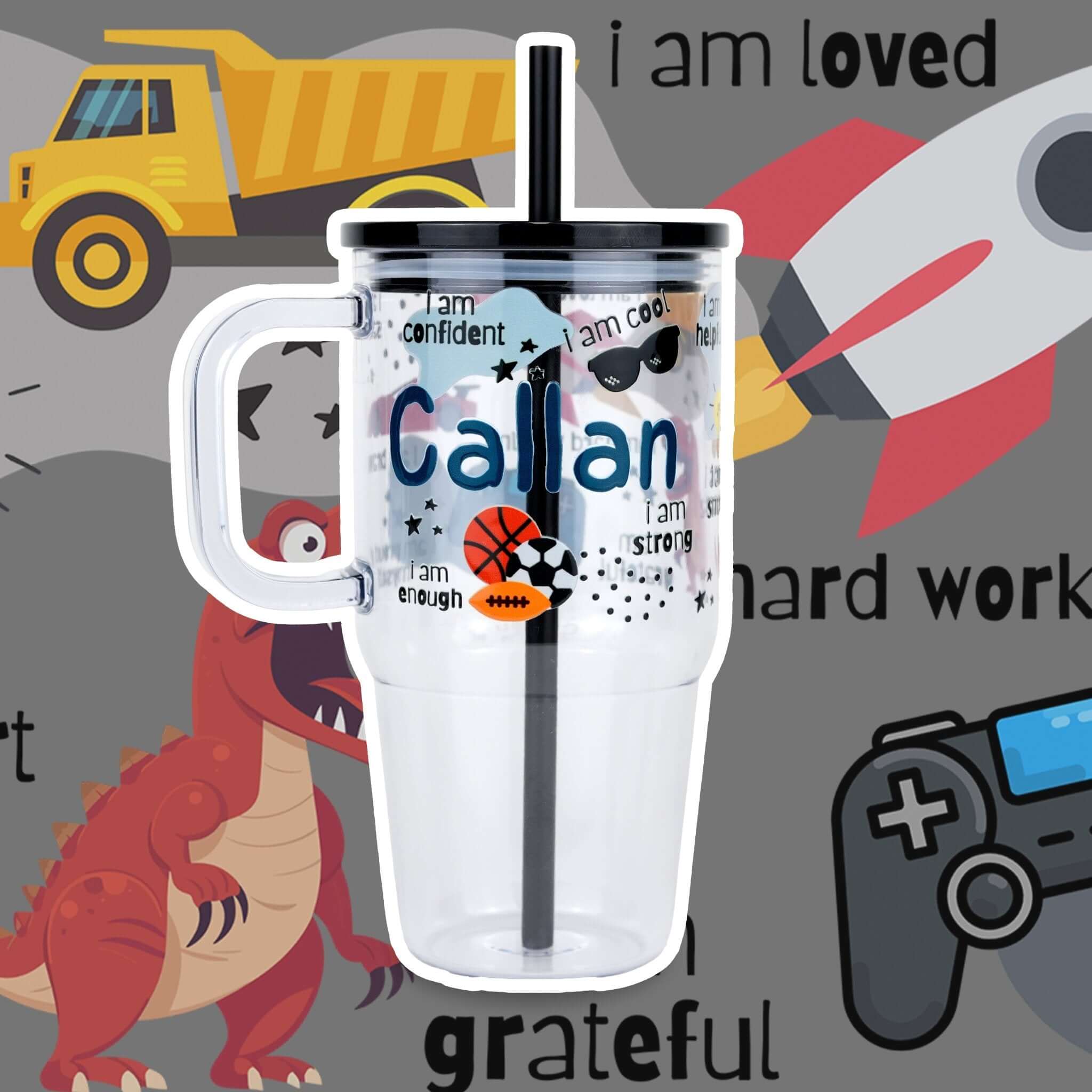 Boy's Affirmations 20oz Kids Tumbler with Handle, Lid & Straw from Sip Sip Hooray – Drinkware
