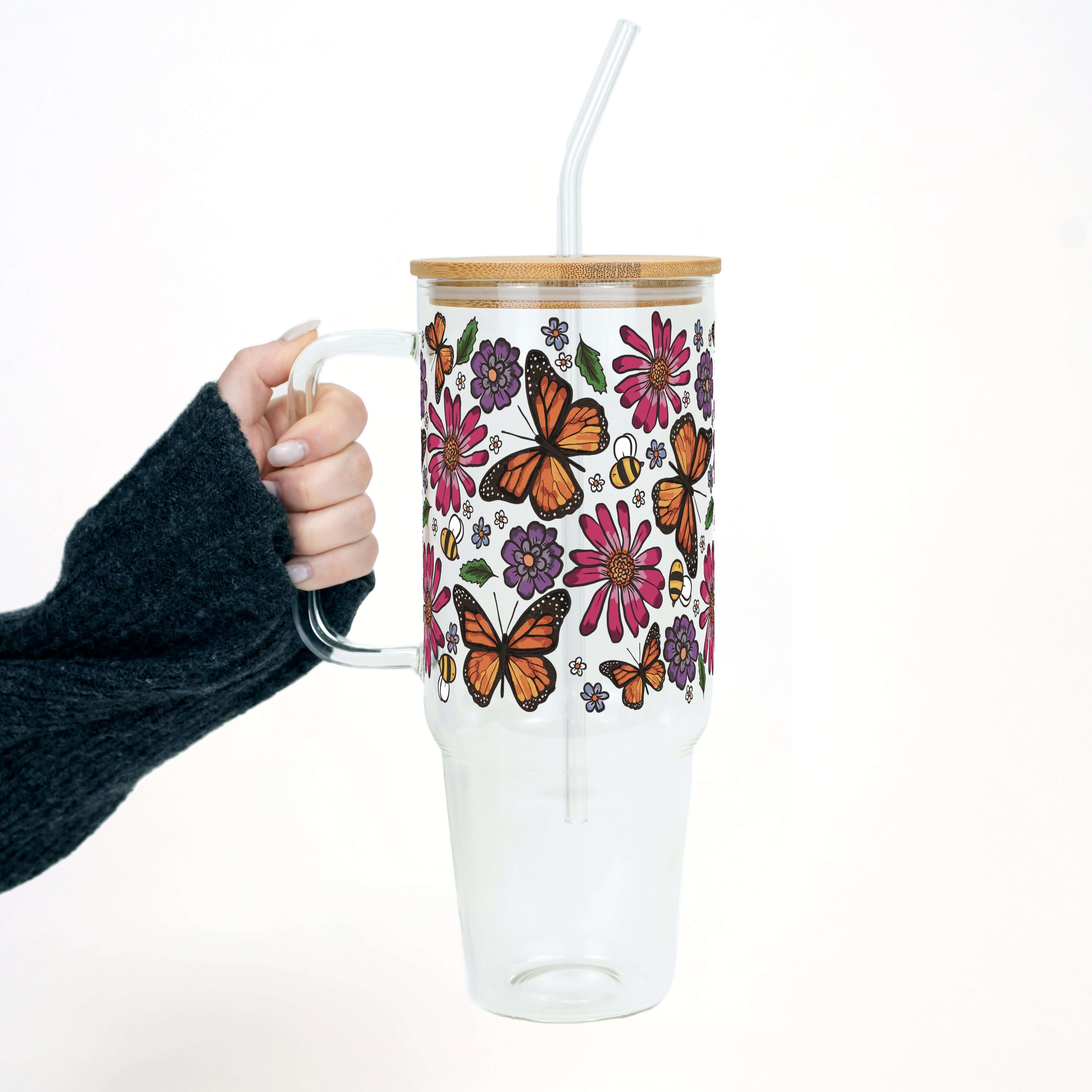 Butterfly Garden Tumbler With Lid and Straw
