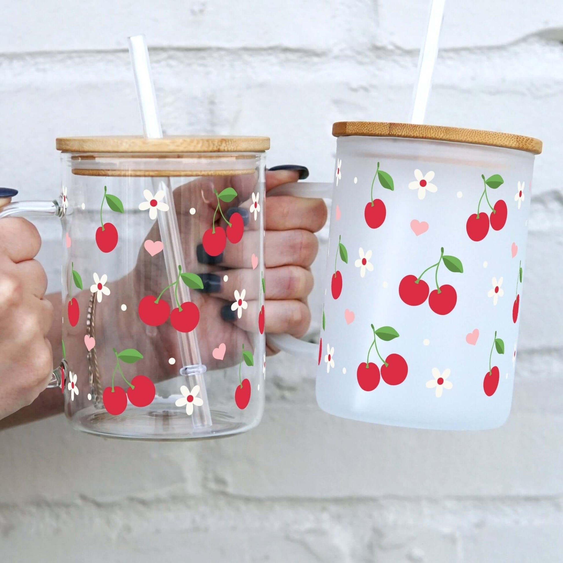 Cherry 17oz Glass Mug With Lid and Straw from Sip Sip Hooray – Drinkware