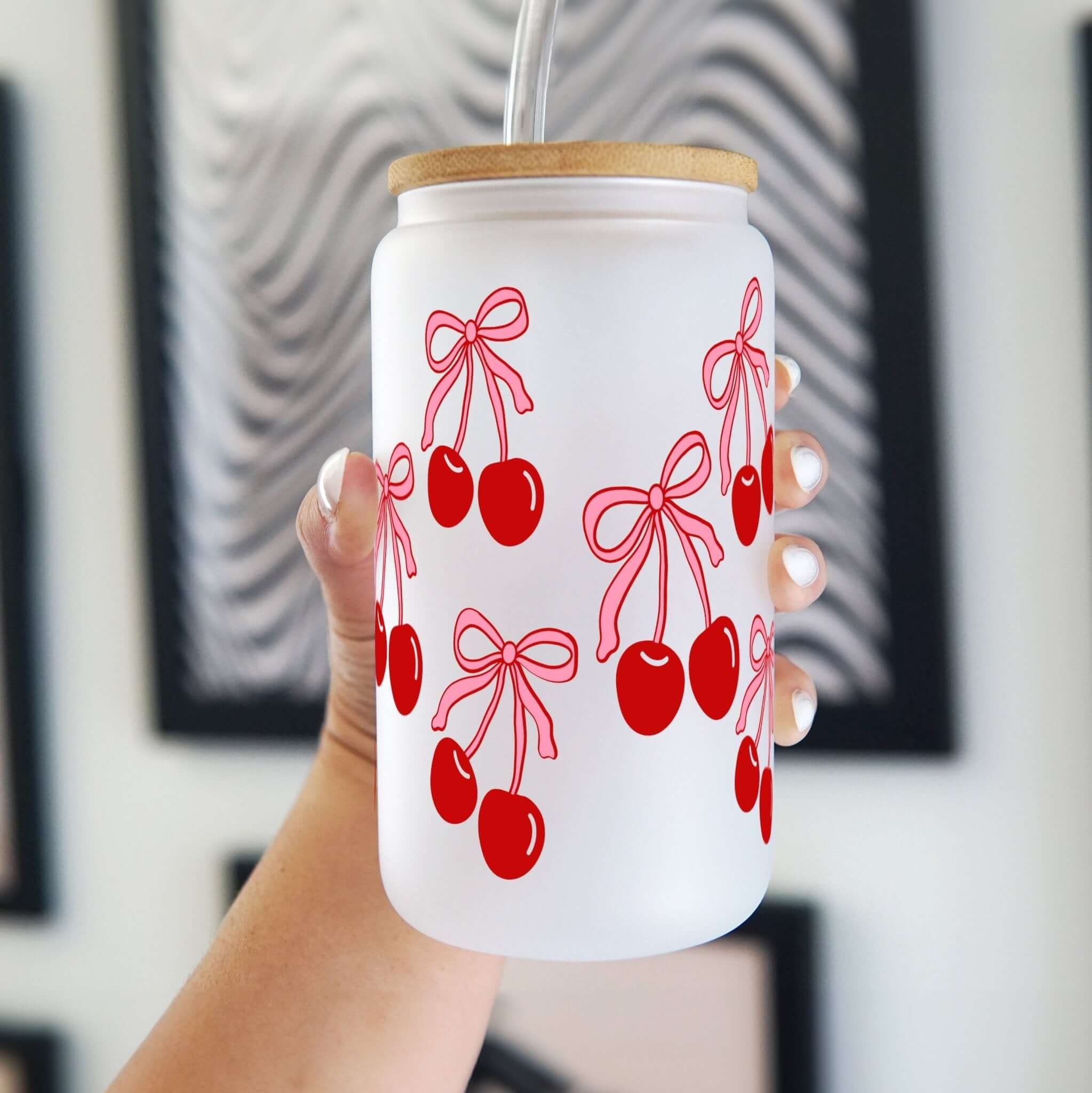 Cherry Bows Cup With Lid and Straw