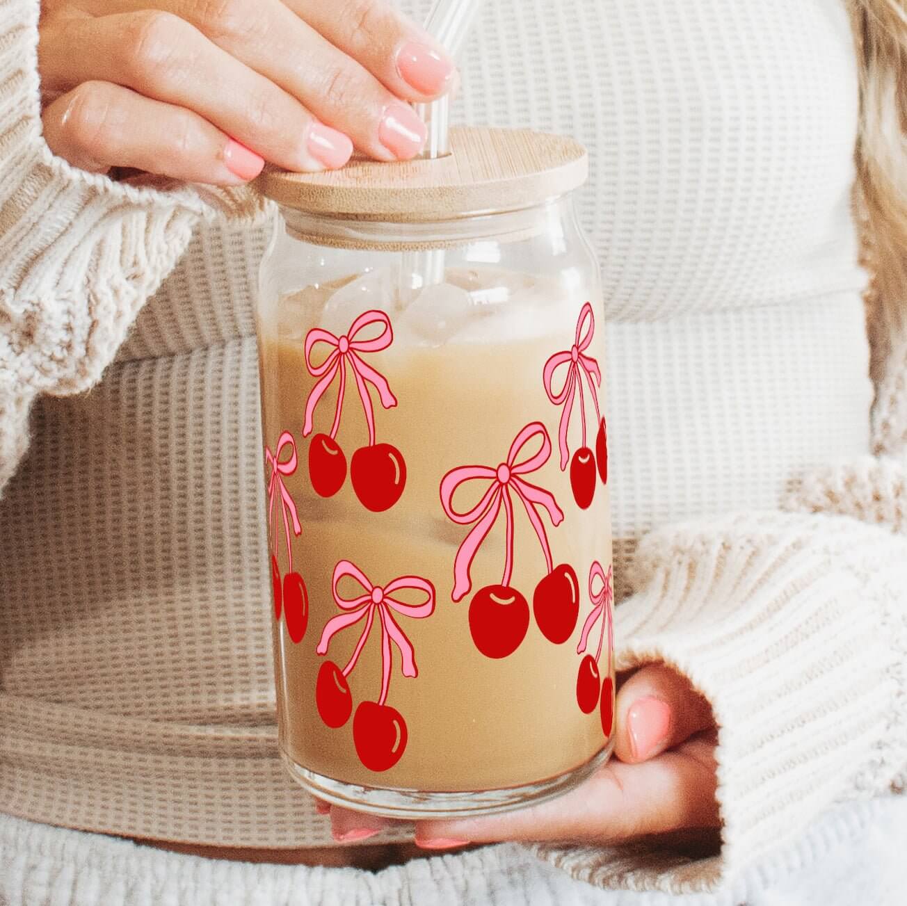 Cherry Bows Cup With Lid and Straw