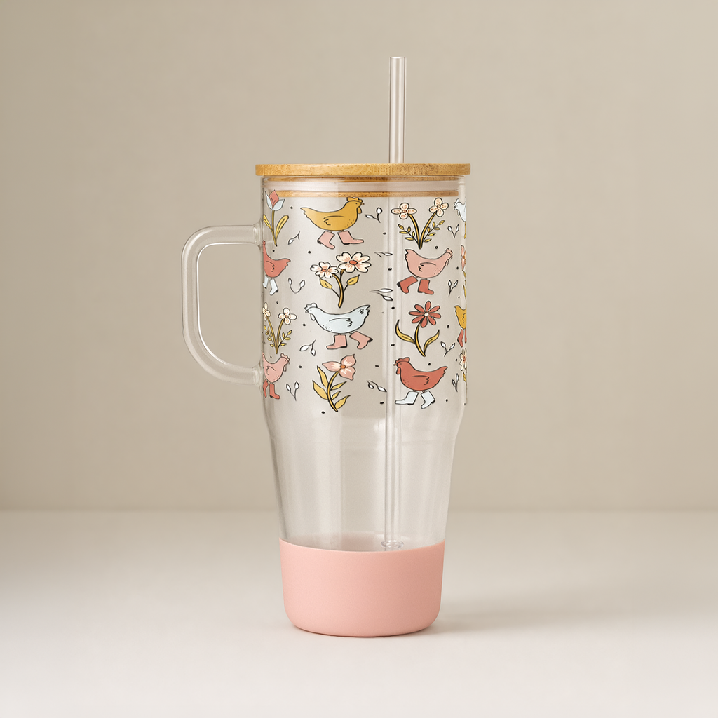 Funky Chicken in Rainboots 32oz Tumbler & Pink Boot Bundle