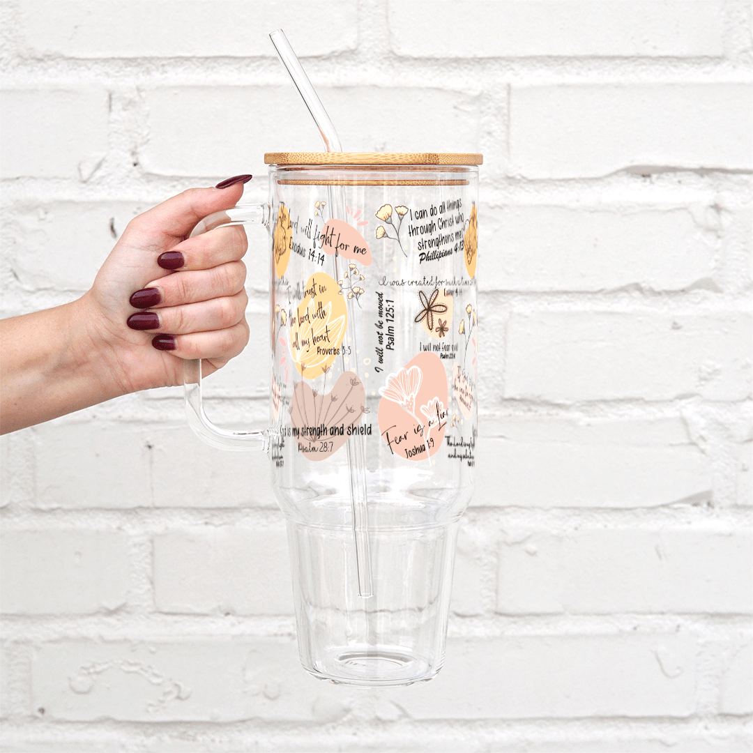 Christian Scripture Affirmations 40oz Glass Tumbler With Lid and Straw from Sip Sip Hooray – Drinkware