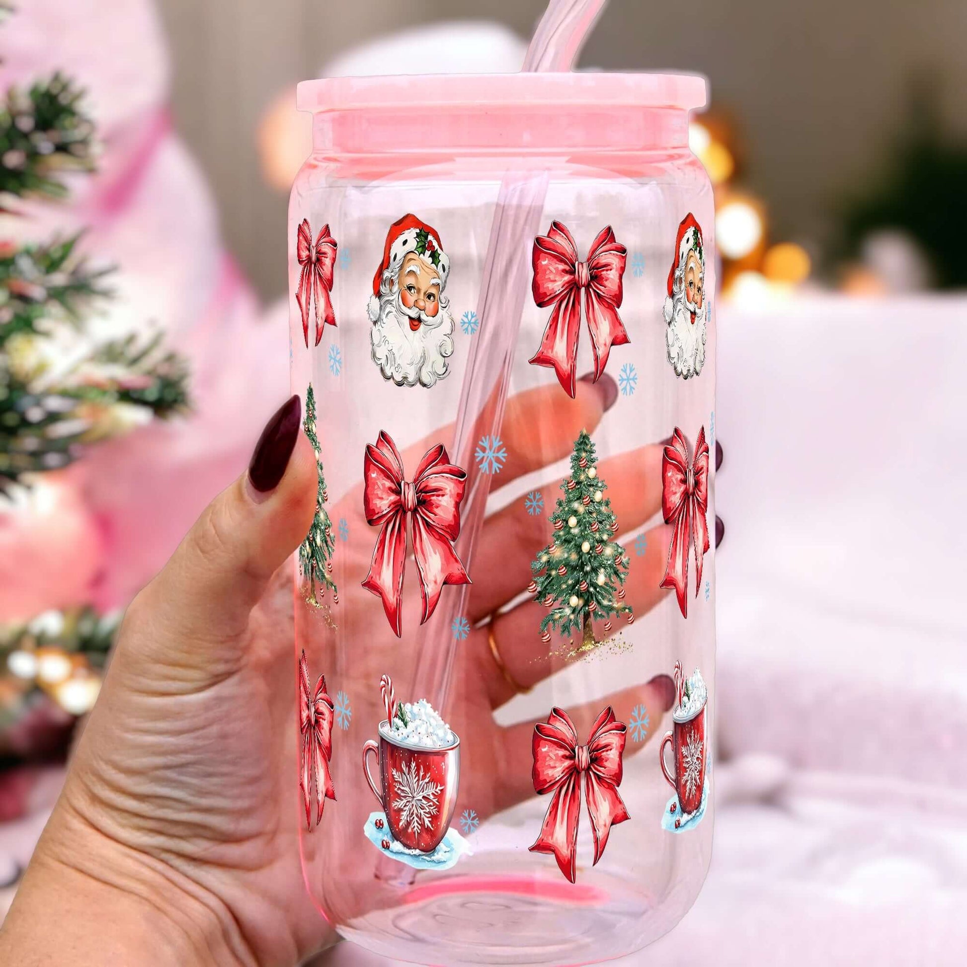 Christmas Bow Clause Cup With Lid and Straw from Sip Sip Hooray – Tumblers